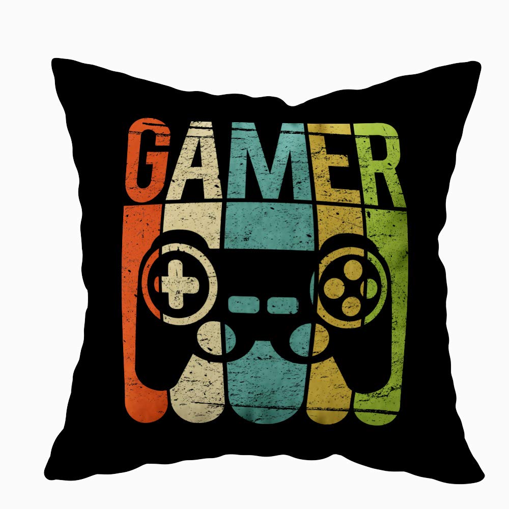 Bisead 16x16 Inch Video Game Controller Pillow Cover - Black Gaming Pattern Sofa Cushion Case for Living Room, Bedroom & Outdoor Use - Perfect for Gamers, Home Decor and Comfort