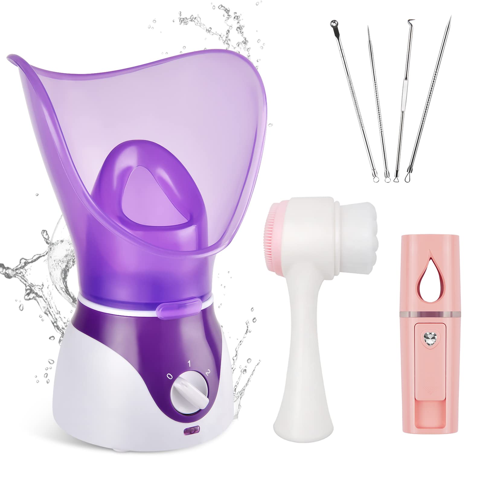 Professional Nano Ionic Facial Steamer for Deep Pore Cleansing - Hot Mist Humidifier with Blackhead Remover Kit for Women & Men (Purple) | At-Home Spa Treatment, Skincare Routine & Facial Hydration