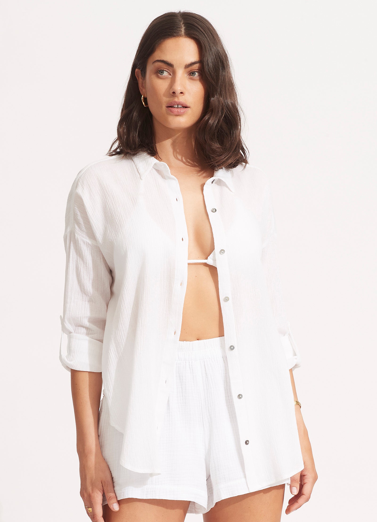 Classic White Beach Shirt for Men - Comfortable Summer Casual Wear - Perfect for Vacation, Poolside & Outdoor Activities