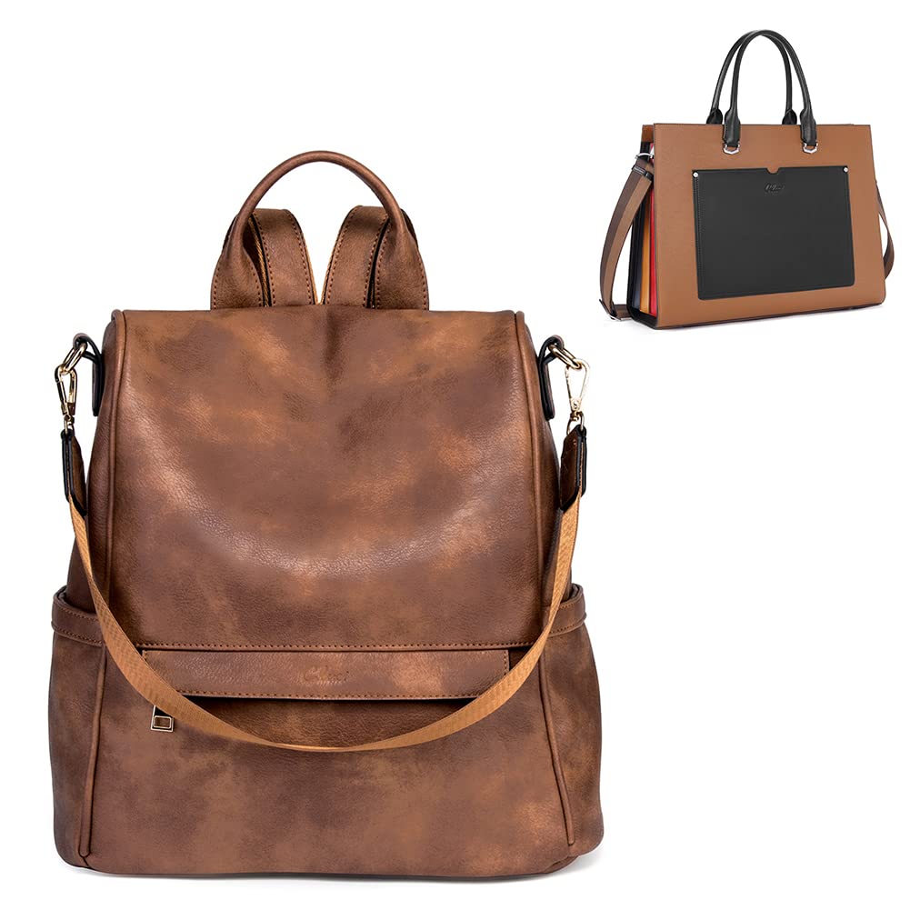 CLUCI Stylish Leather Backpack Purse & Briefcase Set for Women - Waterproof Laptop Bag for Work, Travel, and Daily Commute | Perfect for Office, Business Trips, and College