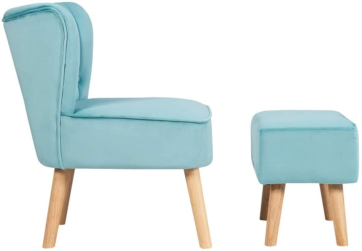 Velvet Accent Chair Set with Footrest - Modern Tufted Upholstered Club Chair for Living Room, Bedroom & Reading Nook - Soft Velvet Fabric & Ergonomic Design - Perfect for Relaxing, Reading & Lounging (Turquoise)