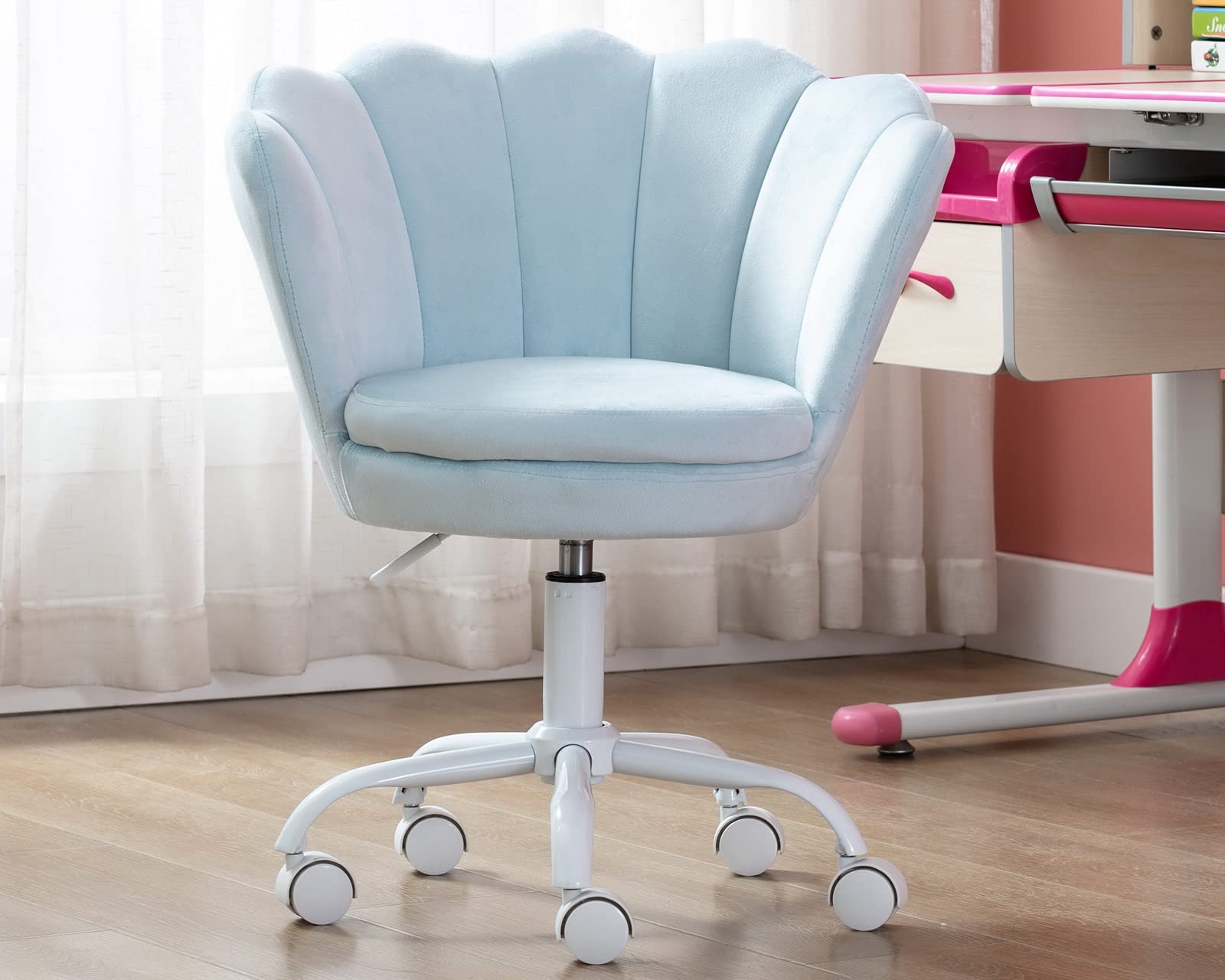 CIMOTA Adjustable Kids Desk Chair - Velvet Swivel Computer Chair for Girls, Light Blue | Ergonomic Study Chair for Bedroom, Study Room & Home Office | Perfect for Homework, Gaming & Reading