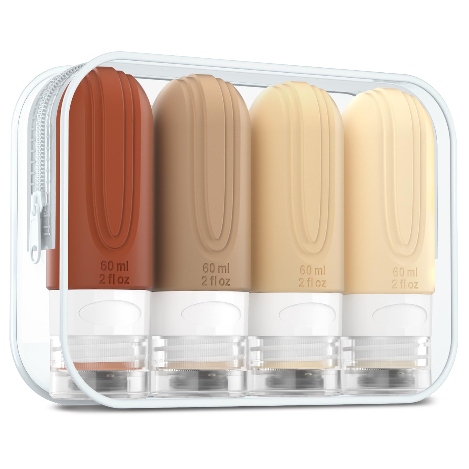 TSA Approved 2oz Travel Bottles for Toiletries - Leak Proof & BPA Free Refillable Containers with Toiletry Bag (4 Pack) - Perfect for Shampoo, Conditioner & Liquid Essentials on Airplane Trips & Vacations