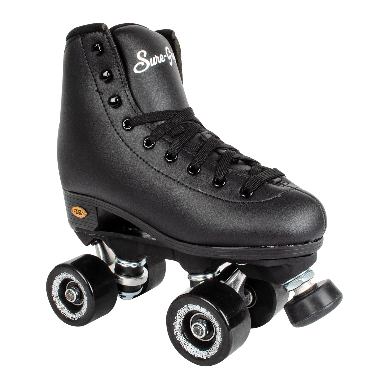 Sure Grip Fame Premium Roller Skates for Men & Women - Black Leatherette Indoor/Outdoor Skates with Double Structure & Strong Grip - Extra Long Laces - Perfect for Beginners & Skating Enthusiasts - Great for Rinks, Parks, Fitness & Recreational Skating