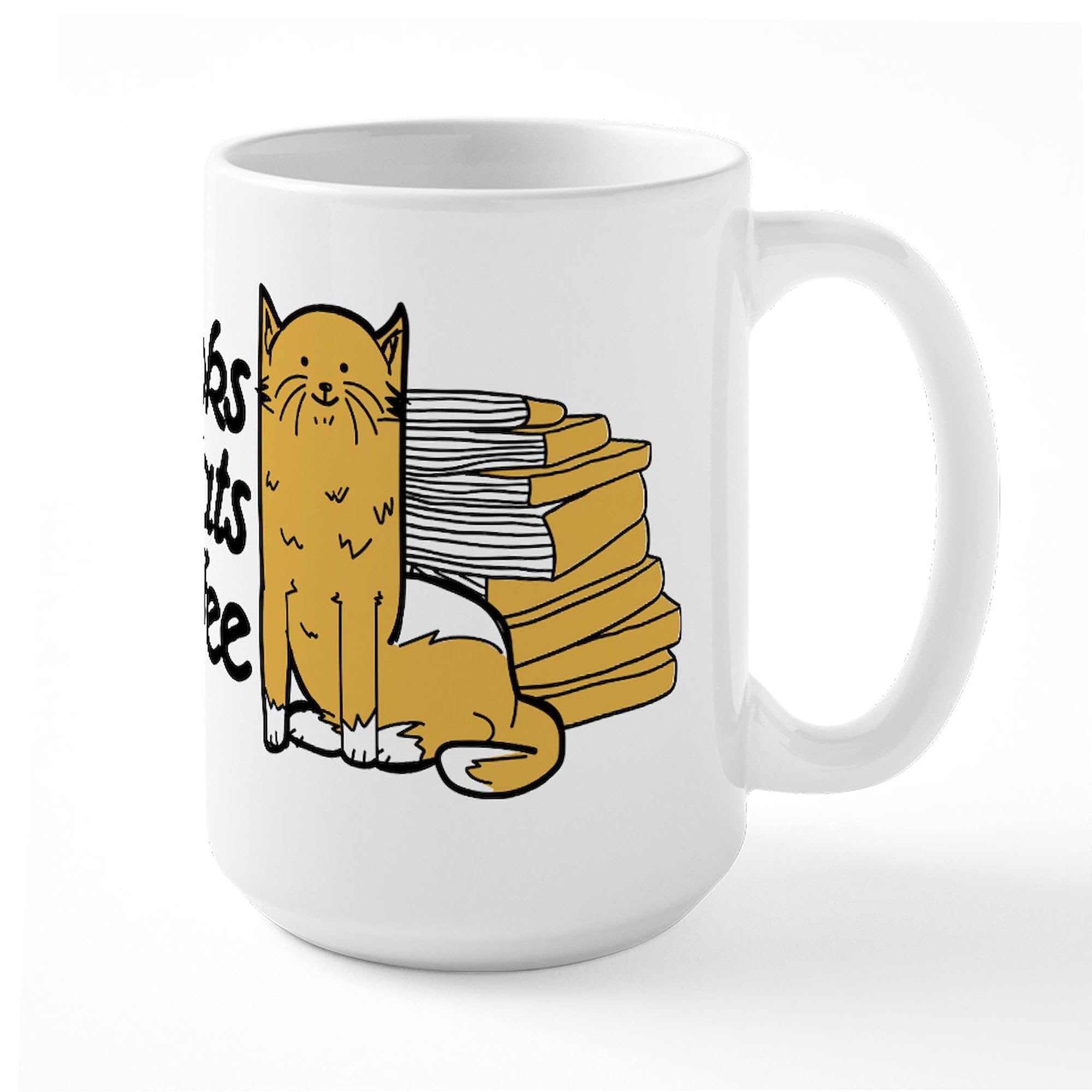 Books & Cats & Coffee Large 15 oz (444 ml) Ceramic Coffee Mug - Perfect for Reading, Relaxing & Enjoying Your Favorite Beverage at Home or Office