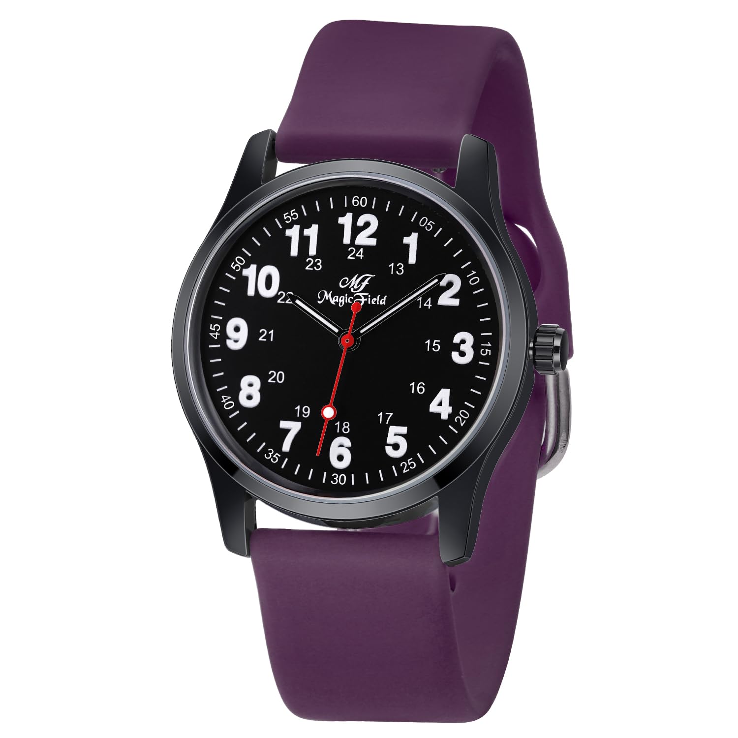 ManChDa Analog Military Watch with Second Hand - Waterproof Silicone Strap for Men & Women - 24-Hour Easy Read Dial in Purple & Black - Perfect for Outdoor, Sports & Daily Wear