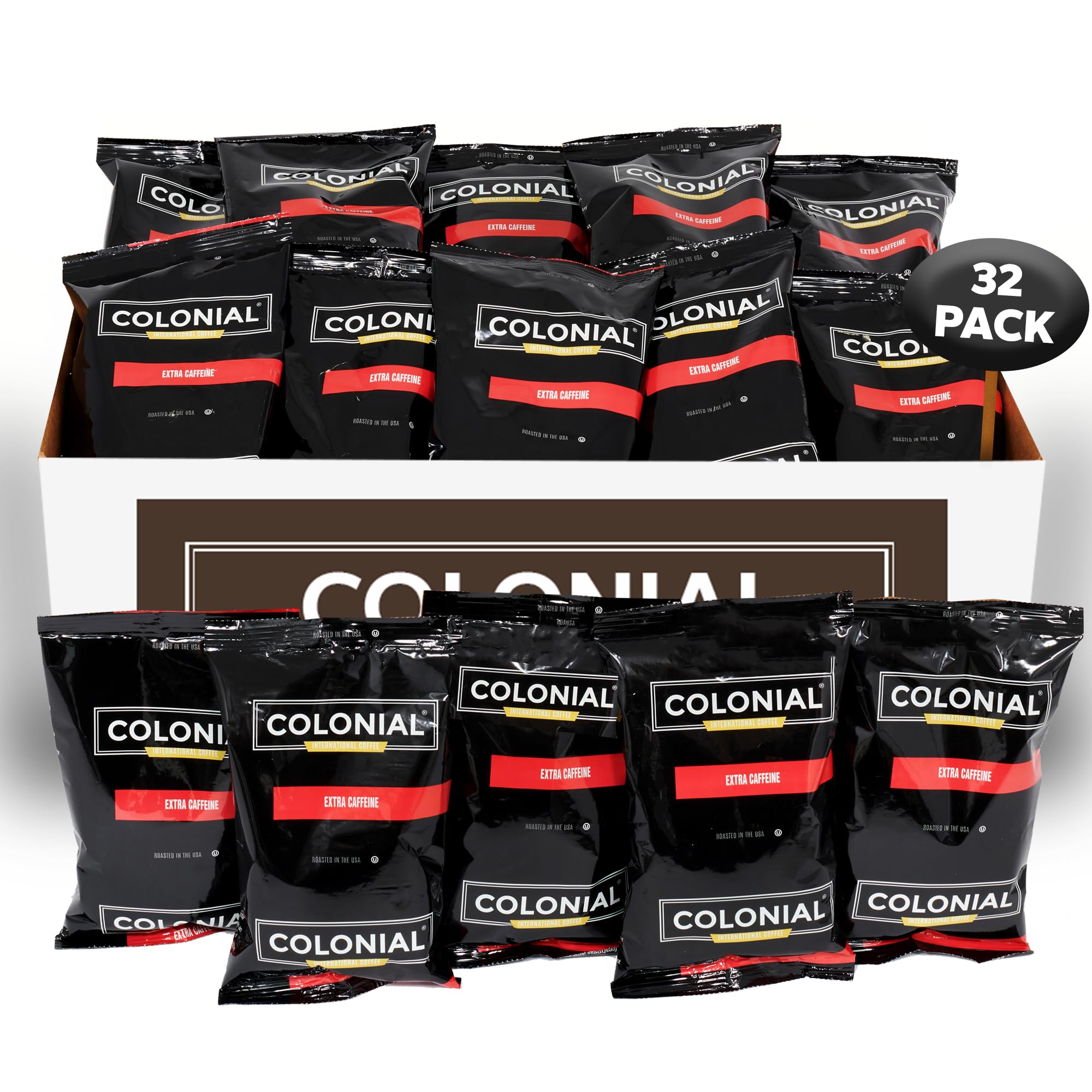 Premium Colonial Coffee Packets - 100 Single Serve Pre Ground Coffee Bags (2.5 oz Each) | High Caffeine Medium-Dark Roast Blend for Drip Coffee Makers | Perfect for Offices, Restaurants & Home Brewing