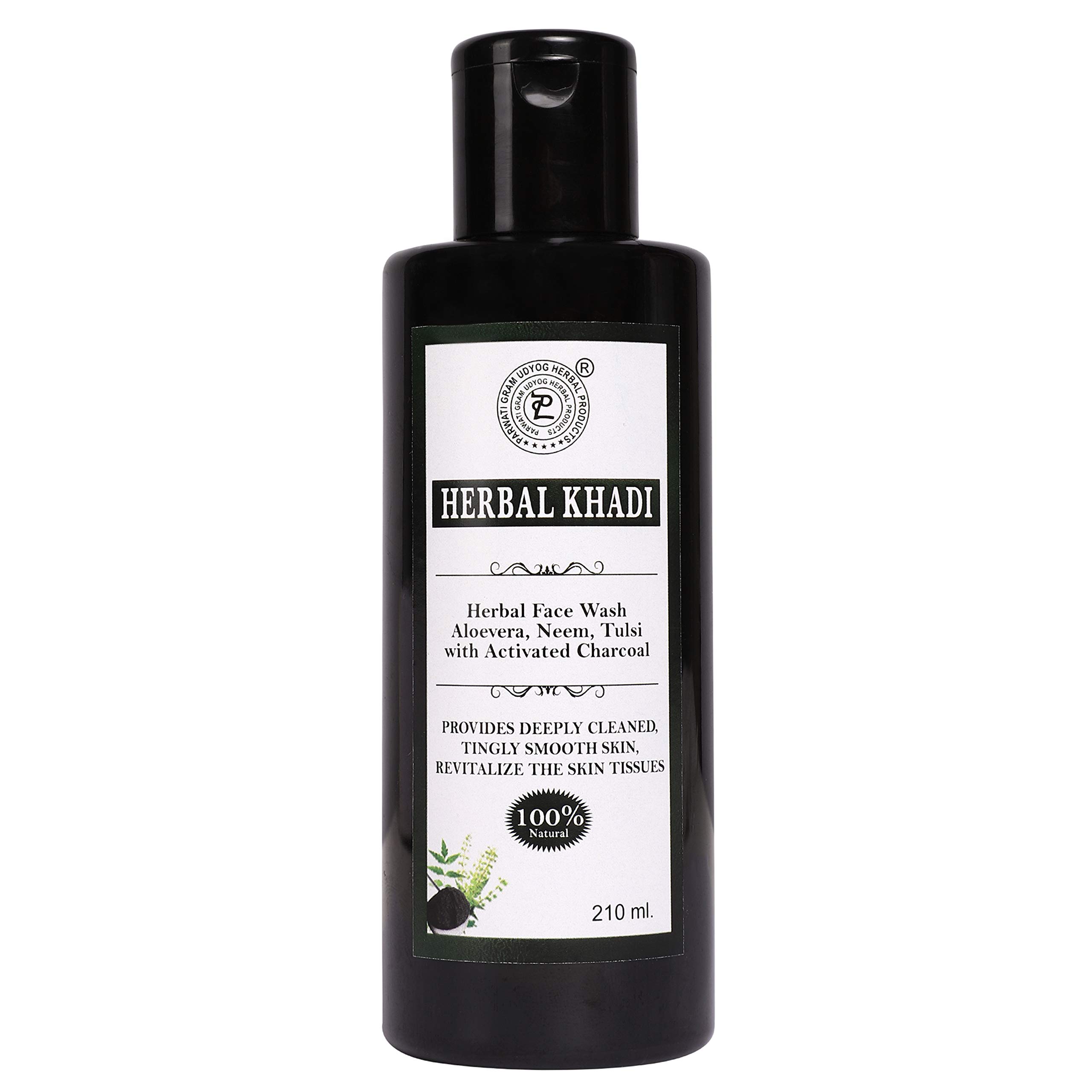 Herbal Khadi Activated Charcoal Face Wash - Sulfate & Paraben Free, Natural Deep Cleansing for Men & Women, Oil Control & Pore Detoxifier, Anti-Pollution Skincare (210ml) - Perfect for Daily Cleansing & Acne-Prone Skin