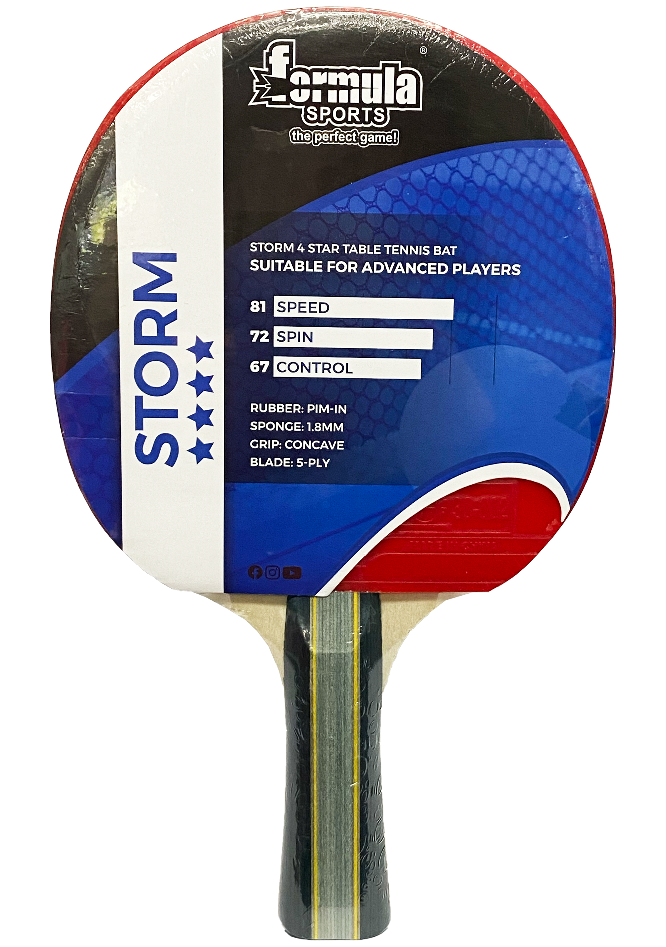 Formula Sports Storm 4 Star Table Tennis Racket - Premium Ping Pong Paddle with High Spin Control | Perfect for Recreational & Competitive Play at Home, Club or Tournament