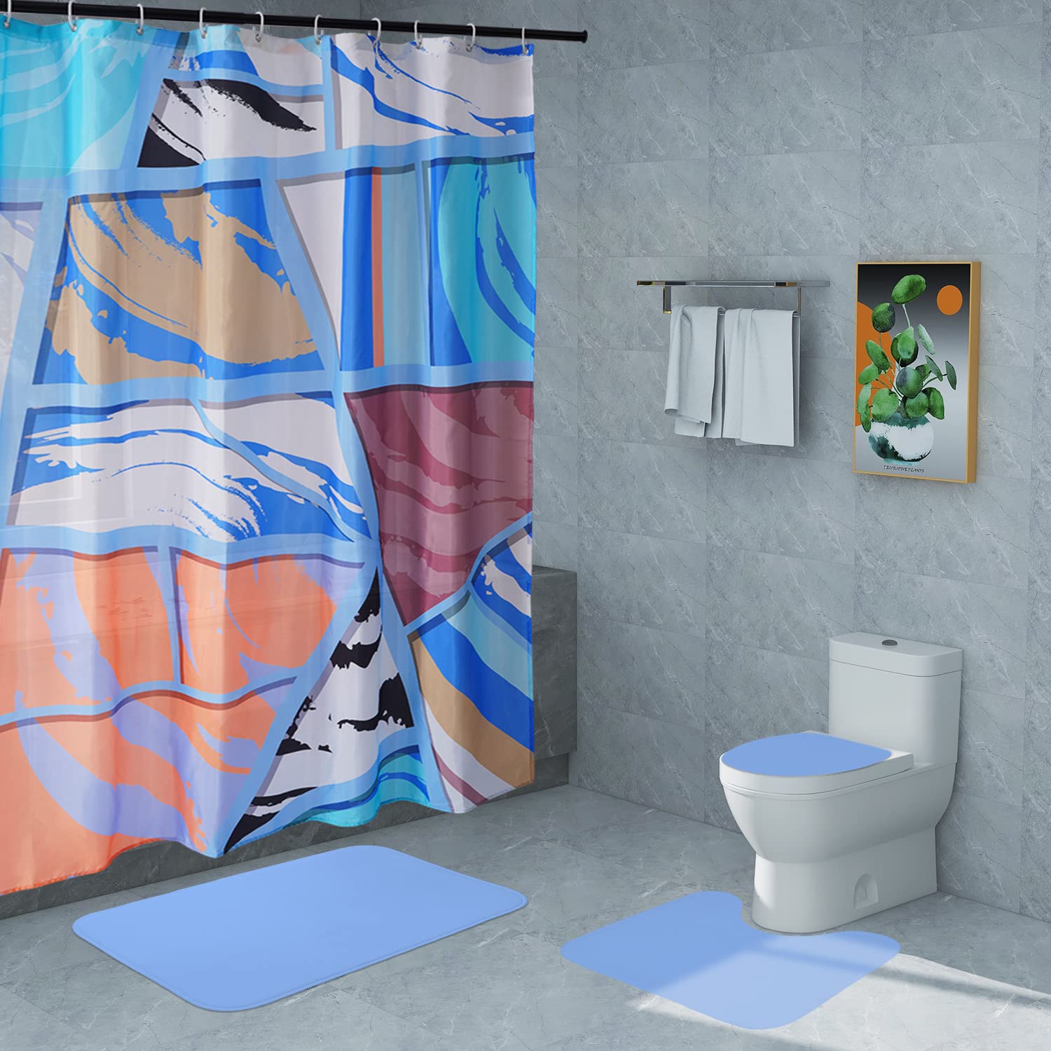 Modern Abstract Print Shower Curtain Set - Waterproof Polyester Fabric Bathroom Decor with 12 Hooks, 72x72 Inches, Luxury Bathtub Liner - Perfect for Spa-Like Bathrooms, Guest Baths & Kids' Bathroom Decor