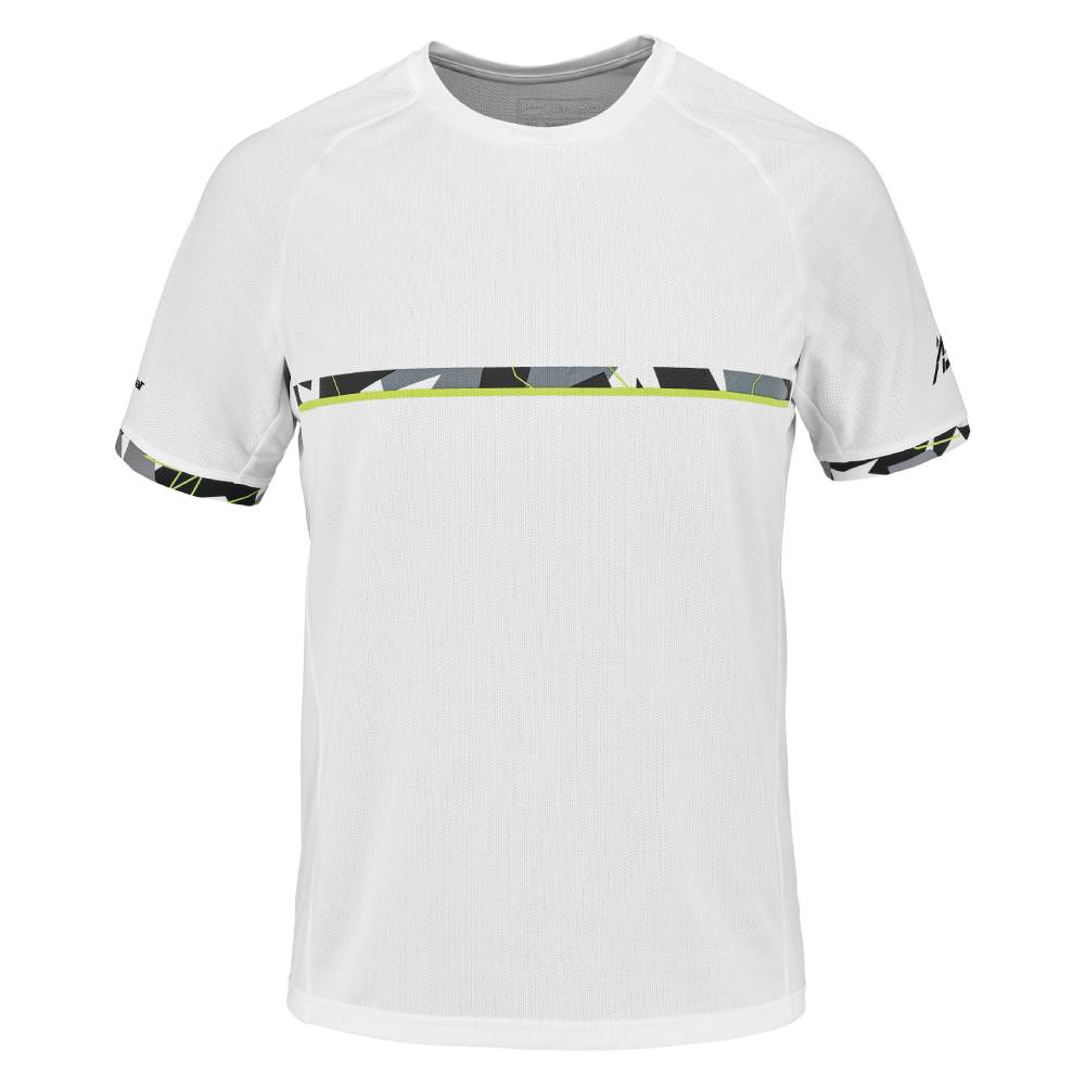 Babolat Men's Aero Performance Crew Neck Tennis Shirt - Moisture Wicking & Breathable White Sport Top for Training & Match Play