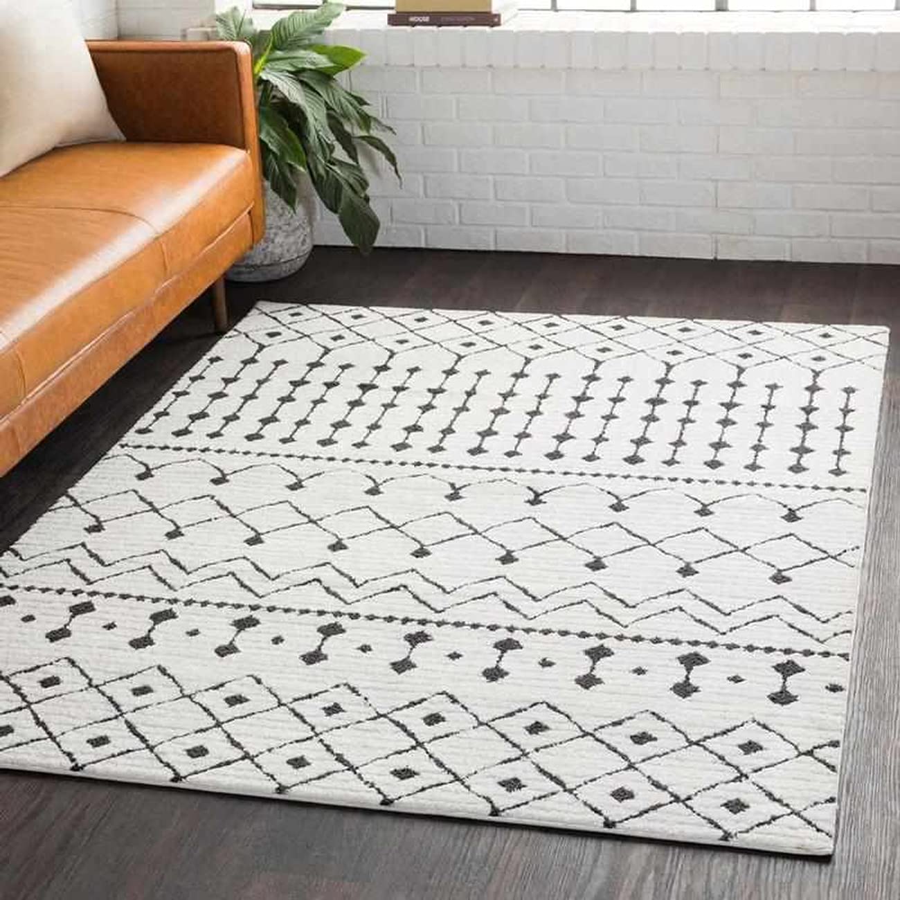 Mark&Day 7ft Round Bohemian Area Rug - Black & Charcoal Modern Carpet for Living Room, Bedroom, Kitchen | Soft & Durable Floor Decor for Home, Office, Dorm | 6'7