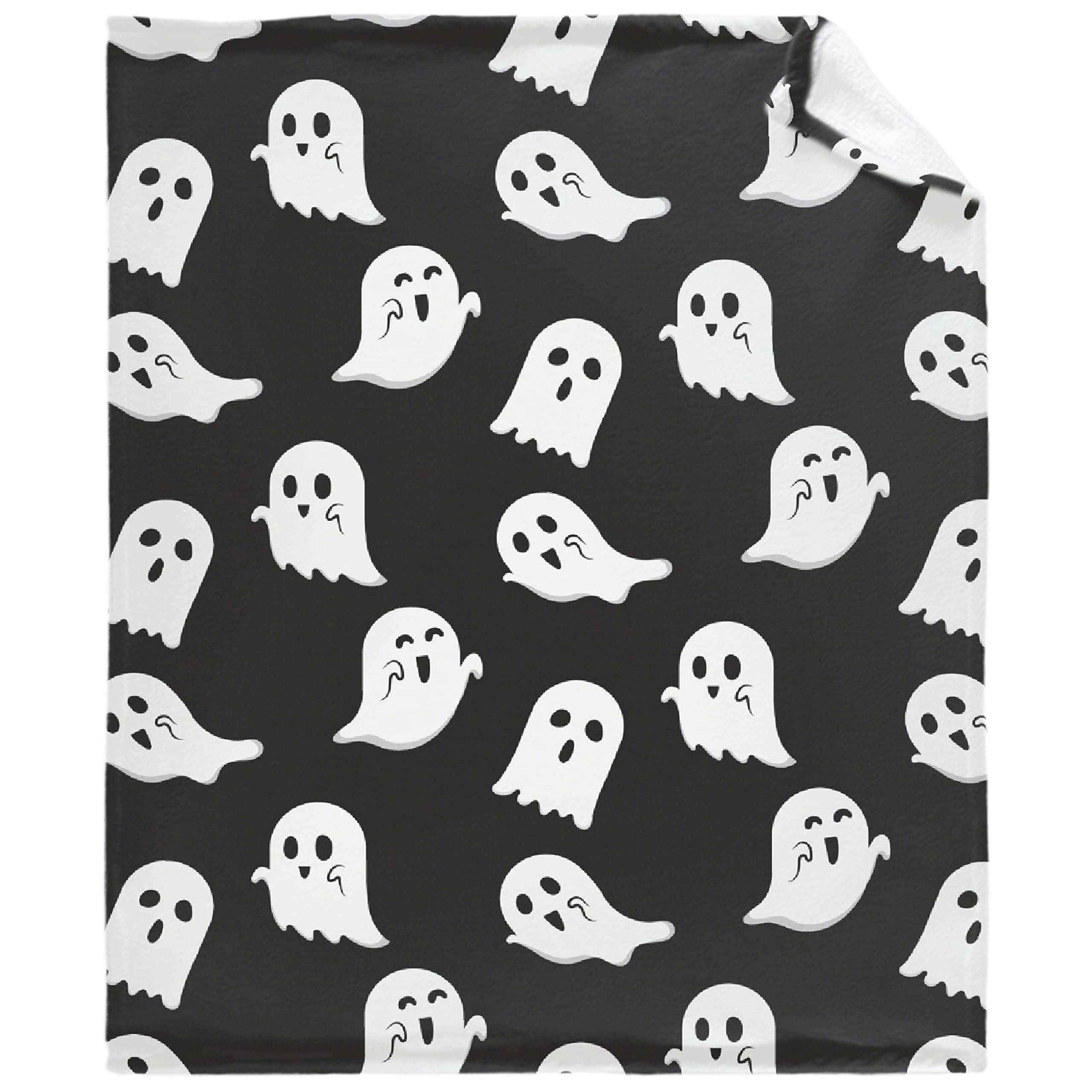 Spooky Halloween Ghost Pattern Super Soft Flannel Throw Blanket - Black & White Oversized 120