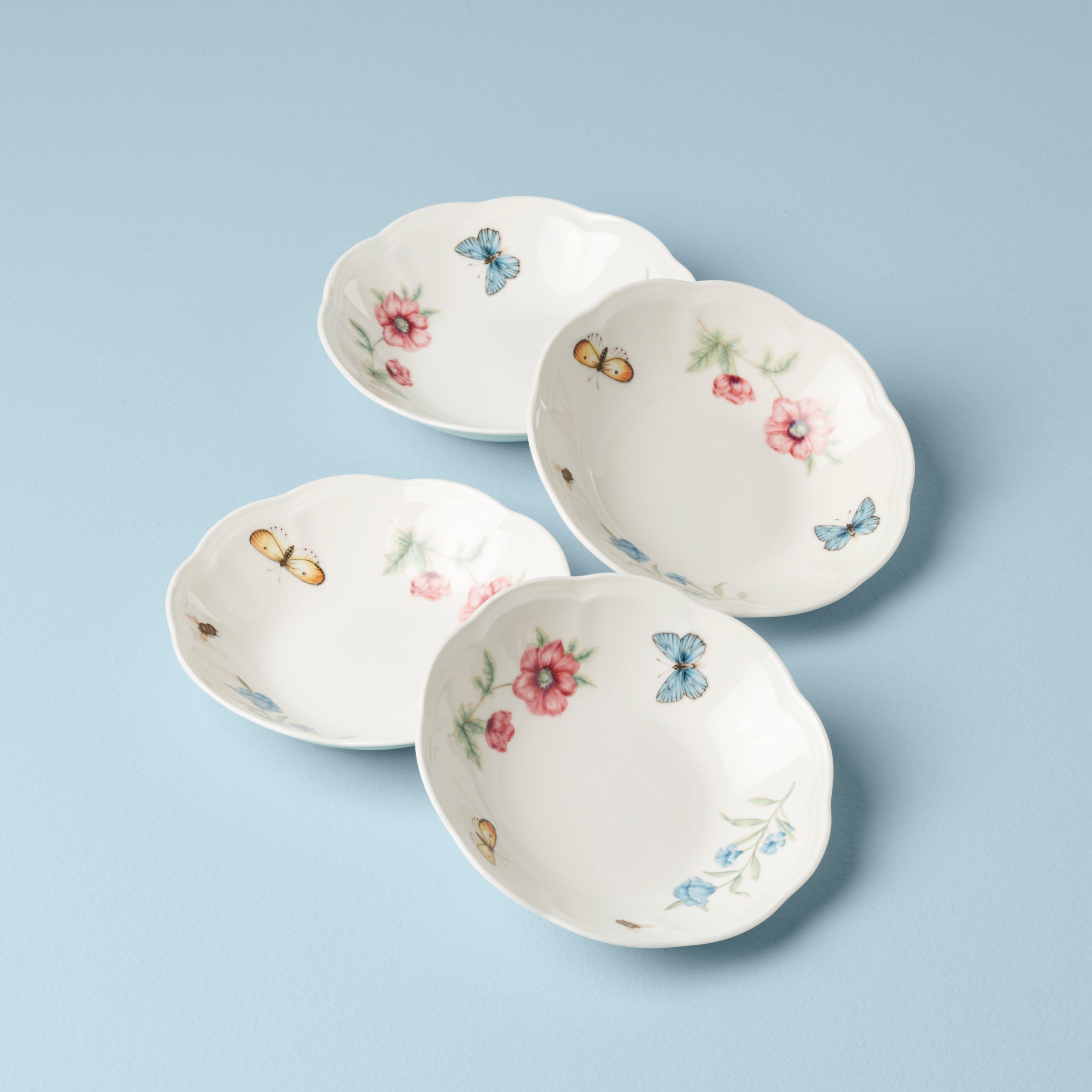 Butterfly Meadow Fruit Bowls Set of 4 - Elegant Ceramic Serving Bowls for Fruits, Snacks & Desserts - Perfect for Parties, Picnics & Home Decor