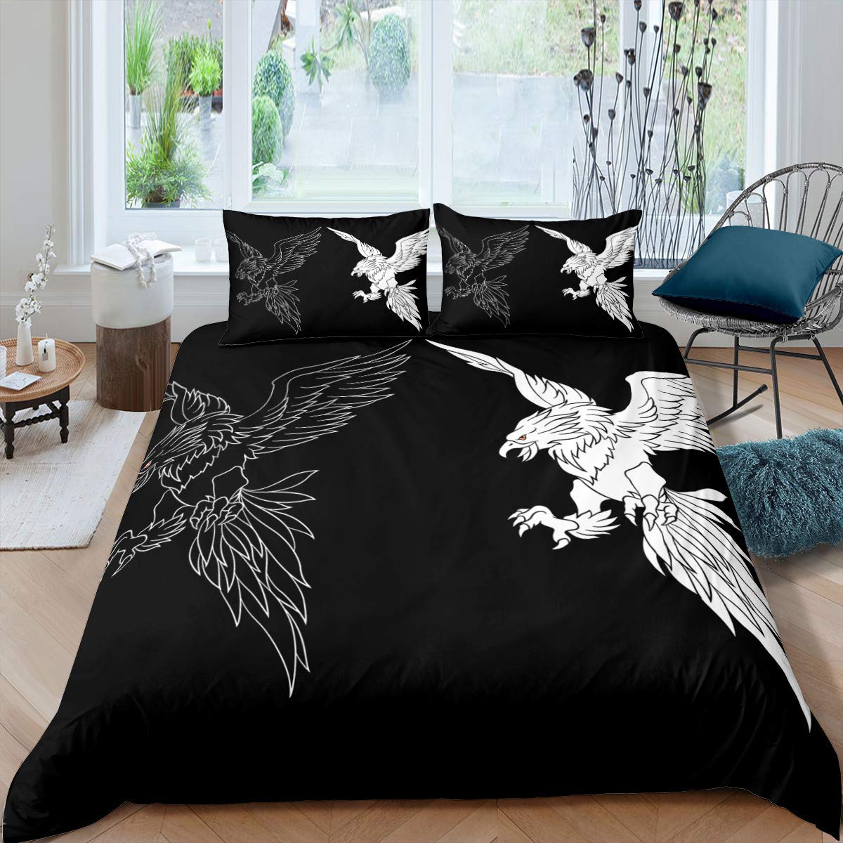 Premium Black & White Eagle Print Duvet Cover Set - Full Size Softest Bedding for Couples & Kids (3pc: 1 Duvet + 2 Pillowcases) | Boys & Girls Room Decor | Cozy Bedroom Upgrade for Teens & Adults