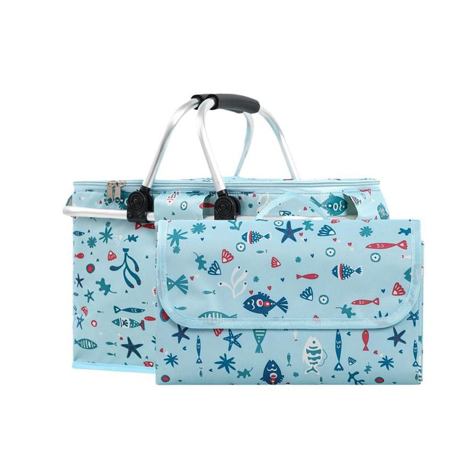 Portable Picnic Basket Set with Insulated Cooler & Foldable Mat - 42 x 23 x 23cm Outdoor Camping Lunch Bag for Beach, Park and Family Picnics (Multiple Colors Available)