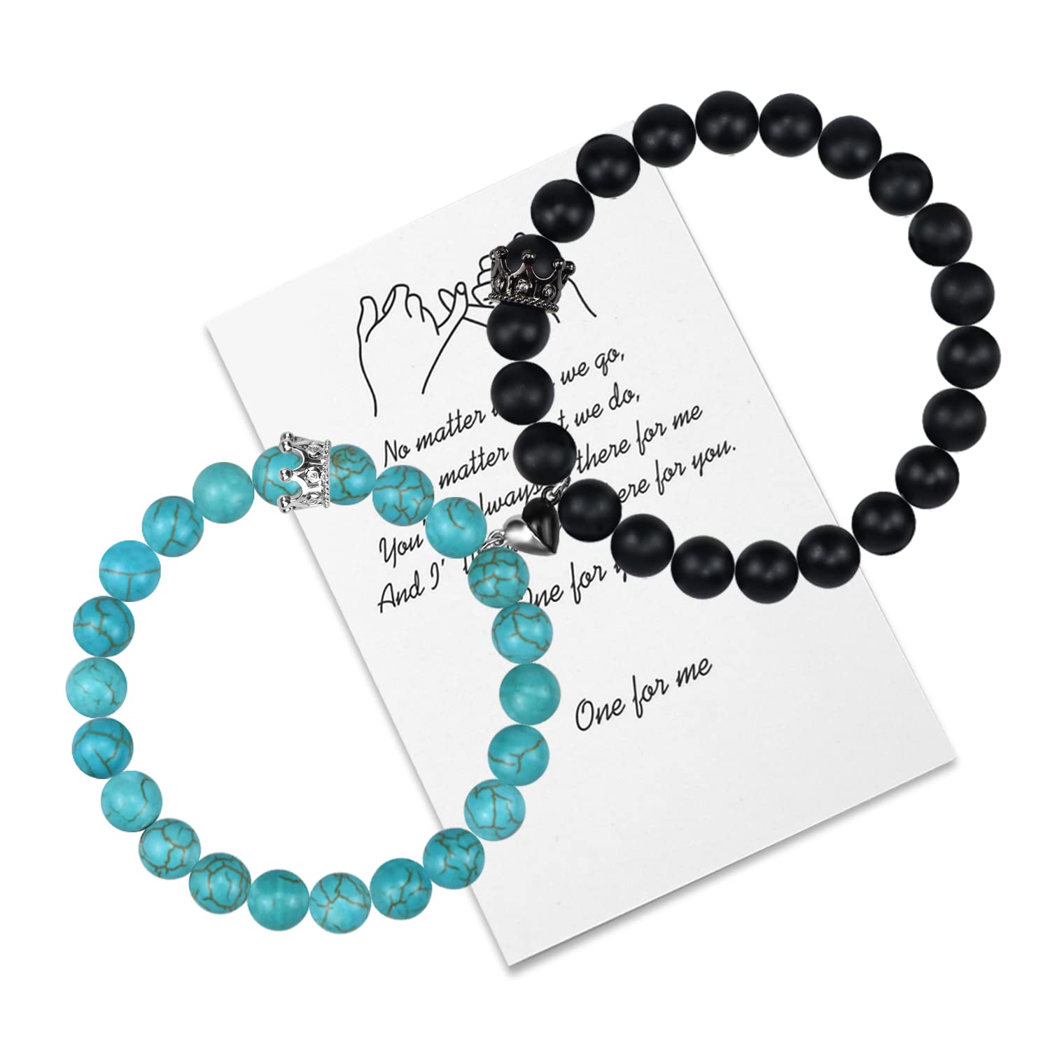Magnetic Couple Bracelets for Boyfriend & Girlfriend - Heart Love Beaded Bracelet Set with Attraction Bells - His & Hers Matching Jewelry Gifts for Couples, Anniversaries, Valentine's Day & Romantic Occasions