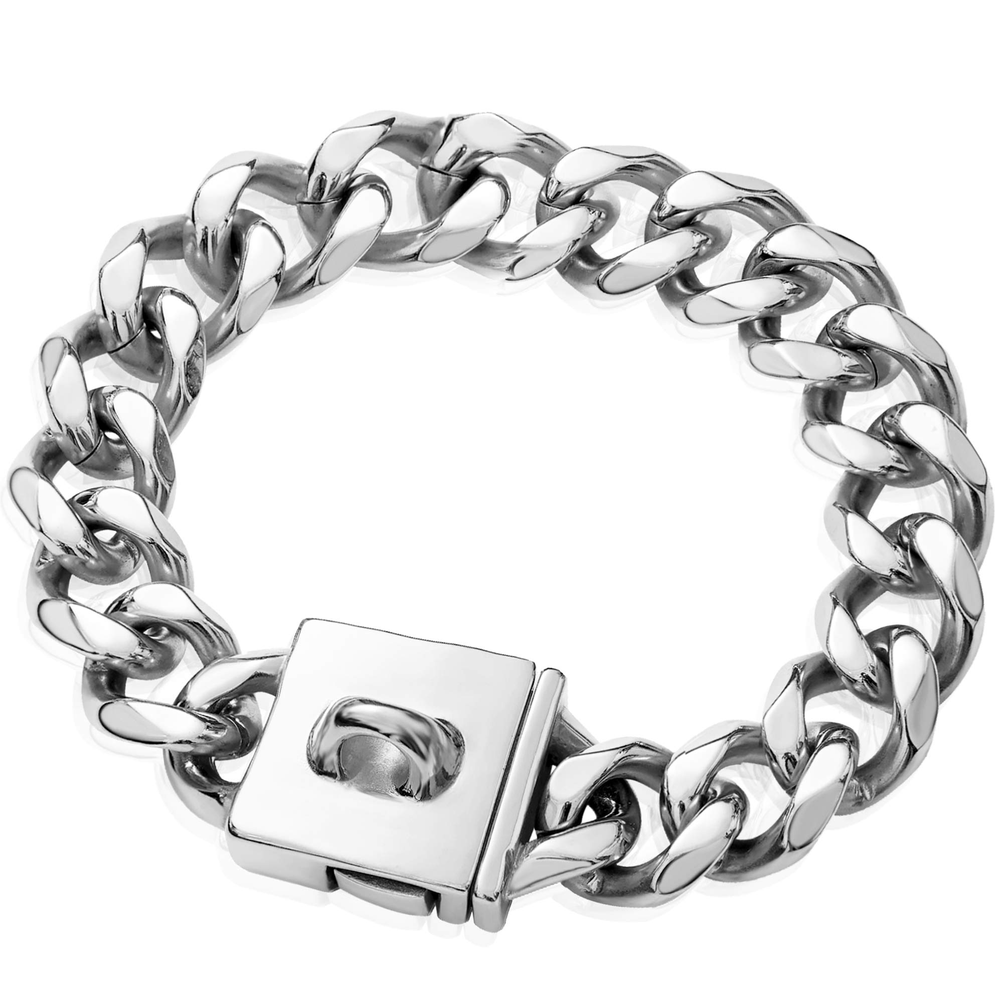 BMusdog 23MM Heavy Duty Stainless Steel Cuban Link Dog Collar - Big Dog Chain Collar for Walking & Training (16 Inch) - Durable Metal Necklace for Large Breed Dogs - Perfect for Daily Walks, Outdoor Adventures & Obedience Training