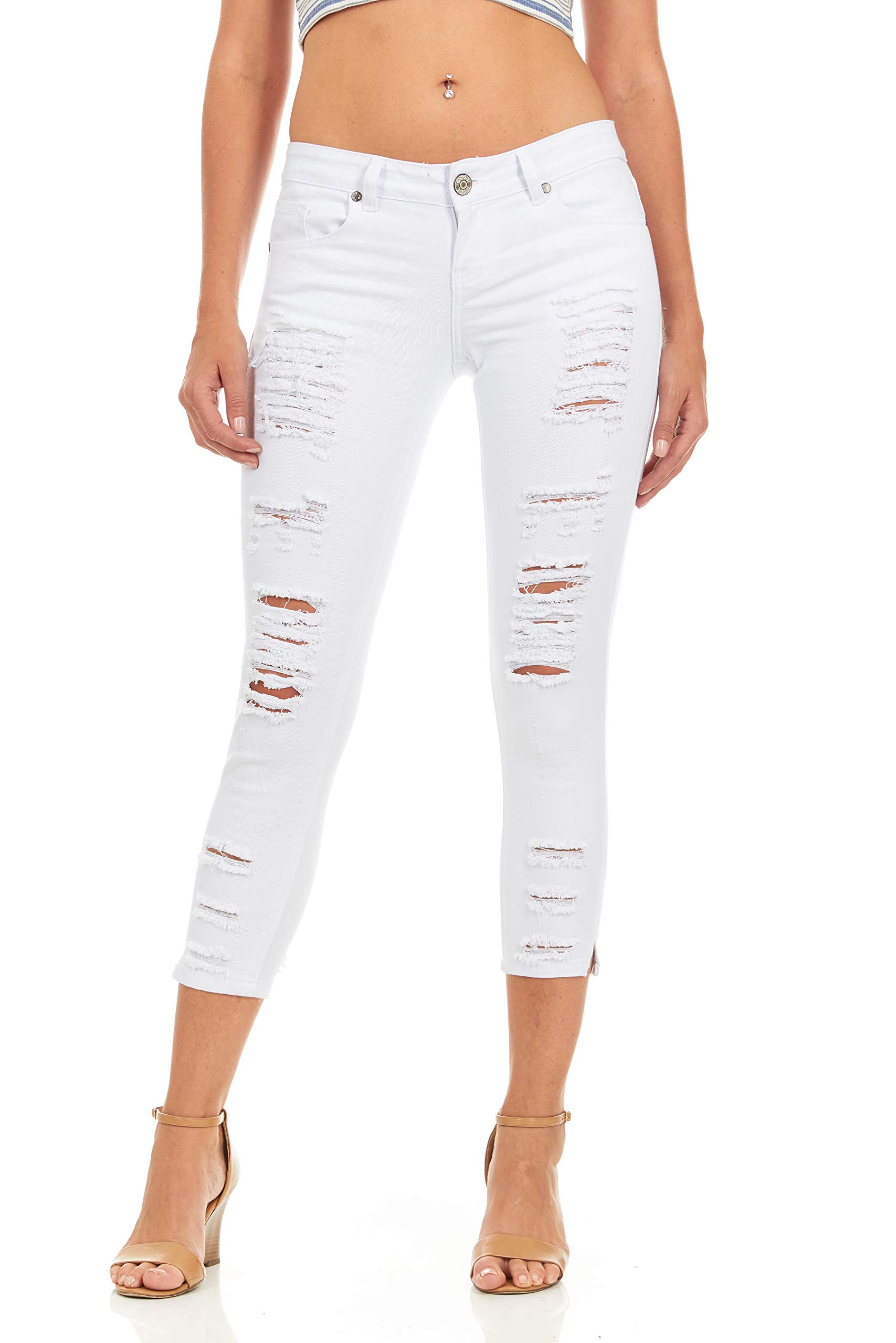 COVER GIRL Women's Distressed Ripped Low Rise Jeans - Trendy Skinny Denim Pants for Casual Wear & Night Out