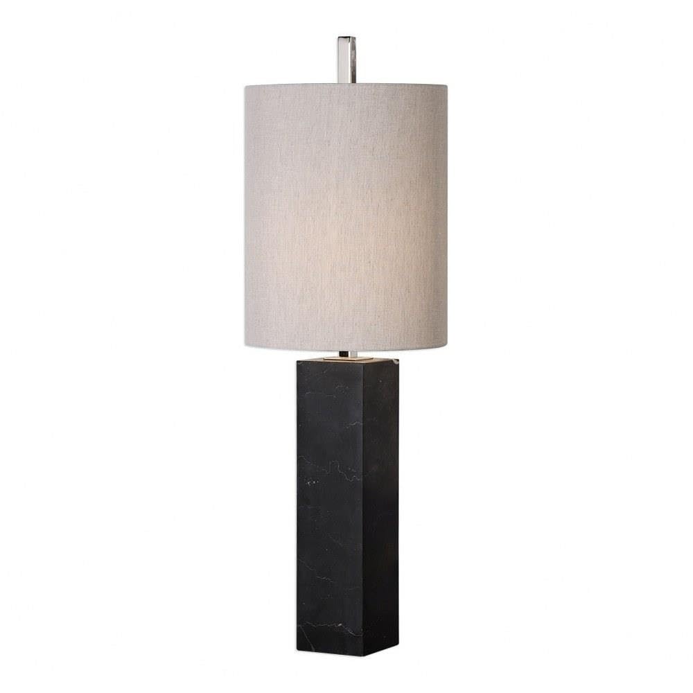 Elegant 1 Light Marble Column Accent Lamp with Beige Linen Drum Shade - 3-Way Switch - Perfect for Living Room, Bedroom & Office Decor
