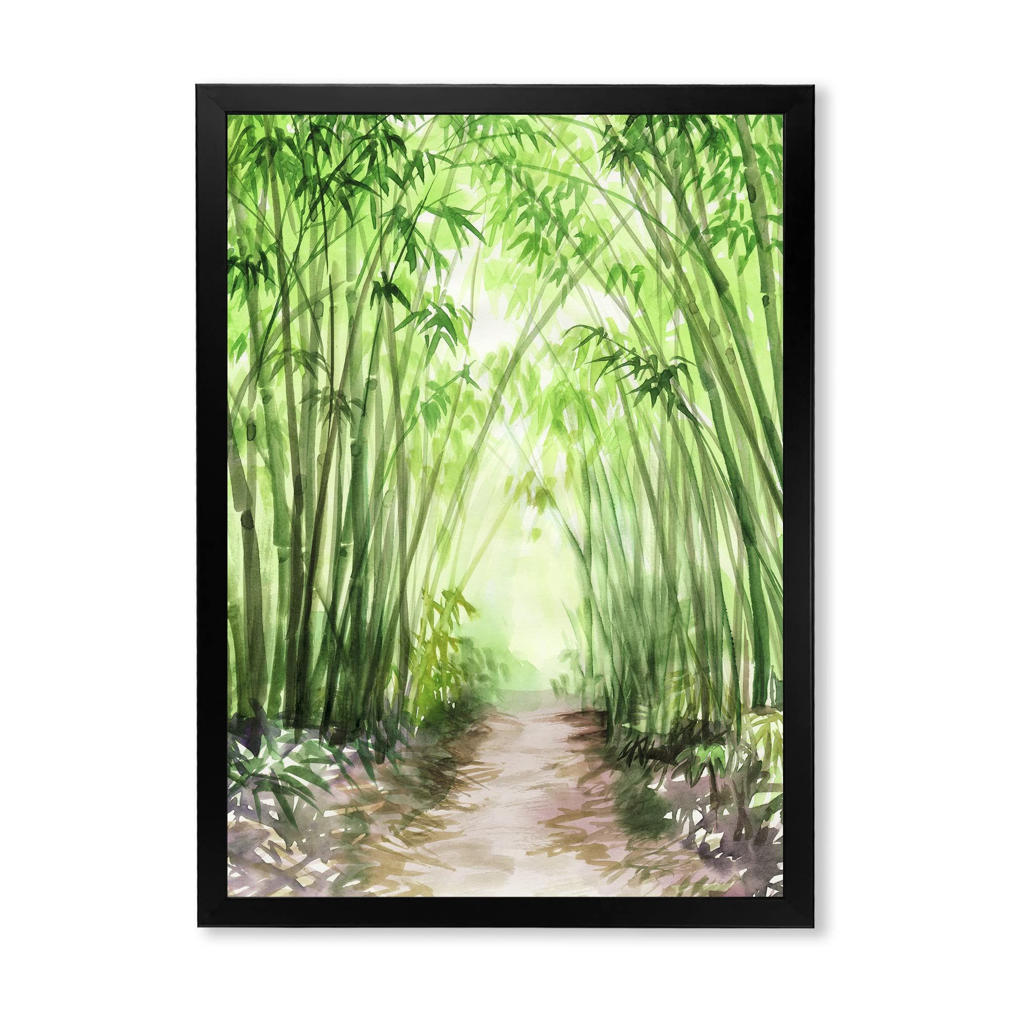 DesignQ Little Road Bamboo Forest Traditional Framed Wall Art - Asian Inspired Home Decor for Living Room, Bedroom & Office - Perfect for Zen Decor & Nature Lovers