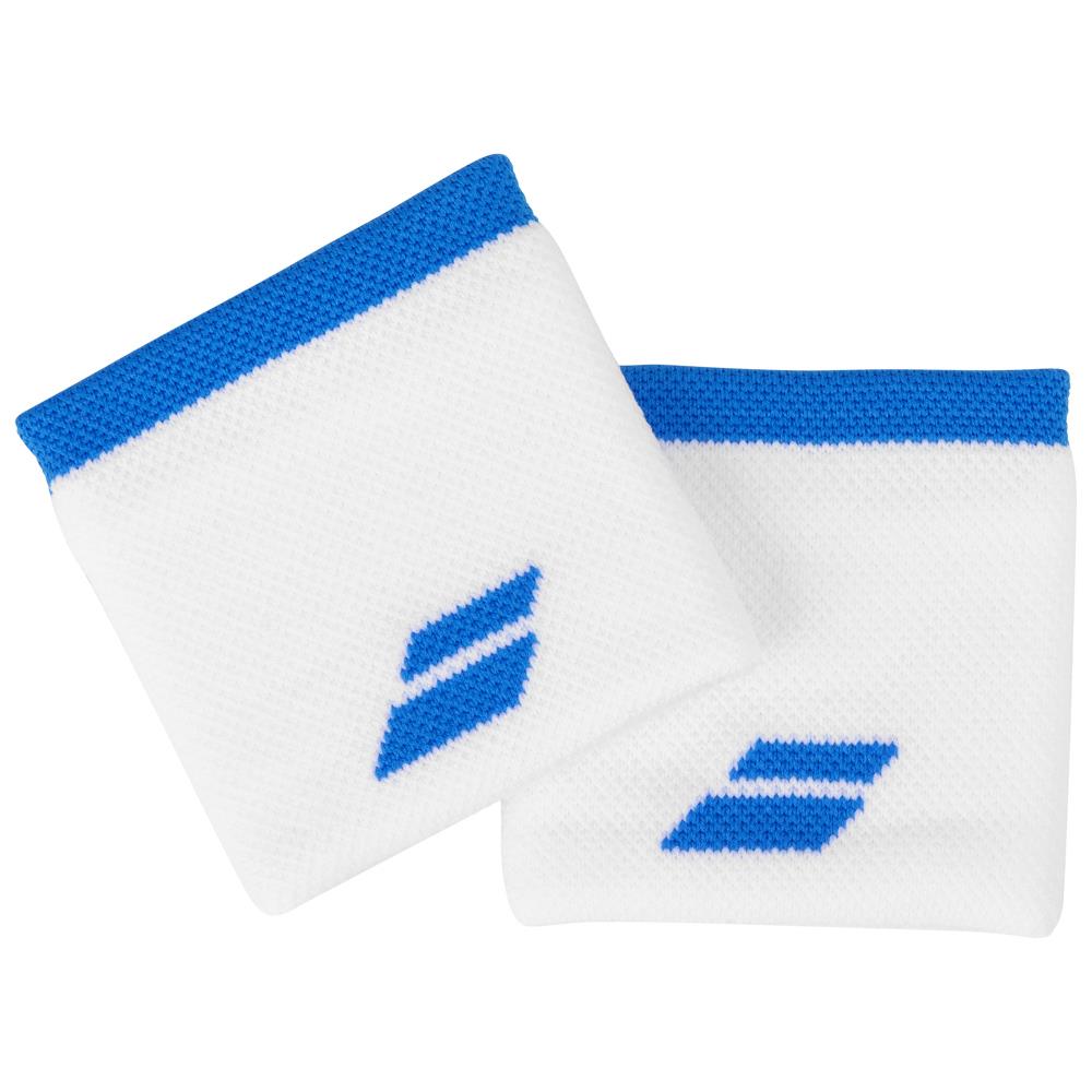 Babolat Logo Wristbands for Tennis & Sports - White/Aster Blue - Sweat Absorbing & Comfortable Wrist Support for Athletes & Fitness Enthusiasts