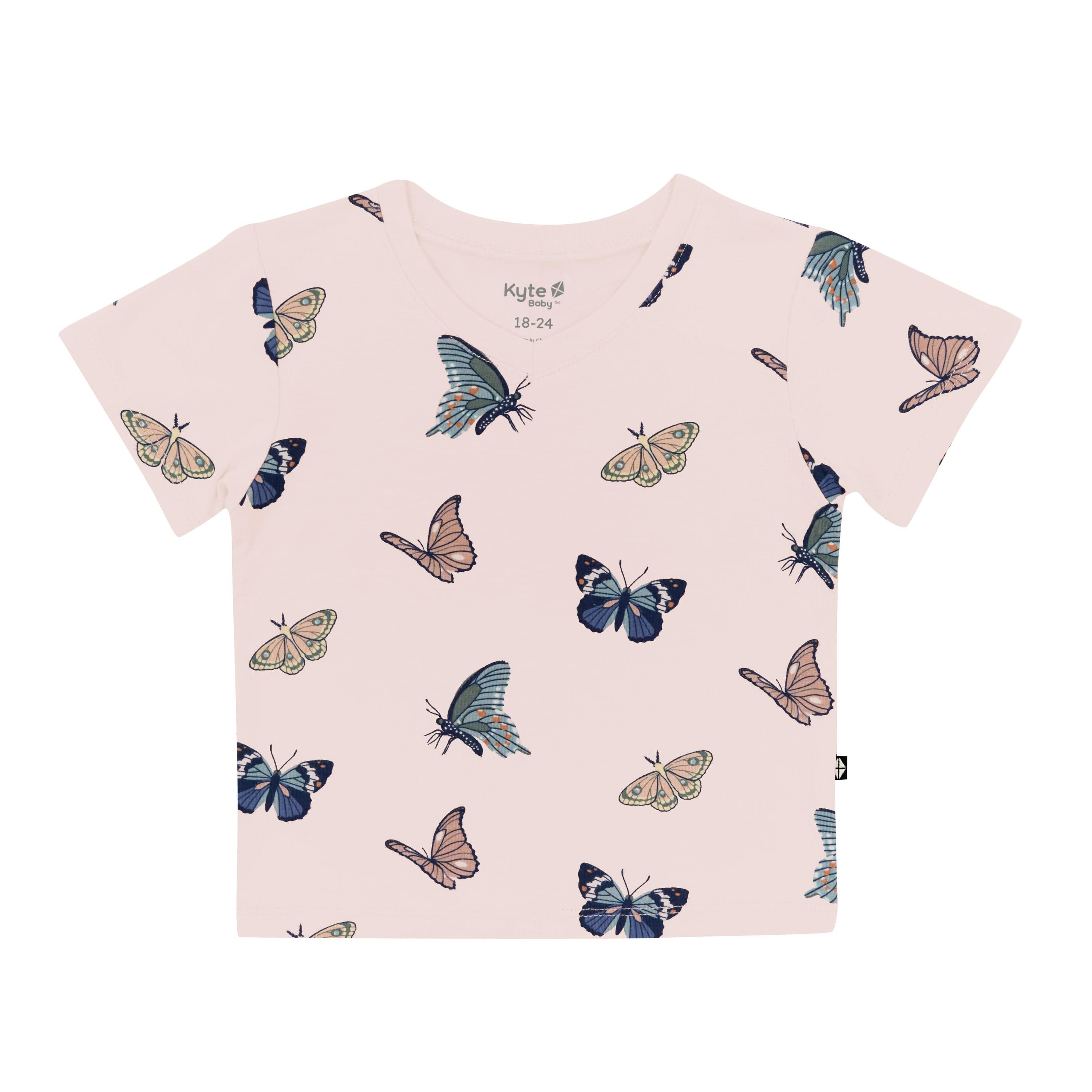 Blush Butterfly Toddler V-Neck T-Shirt - Soft Cotton Baby Tee for Girls & Boys - Perfect for Playdates, Daycare & Casual Outings