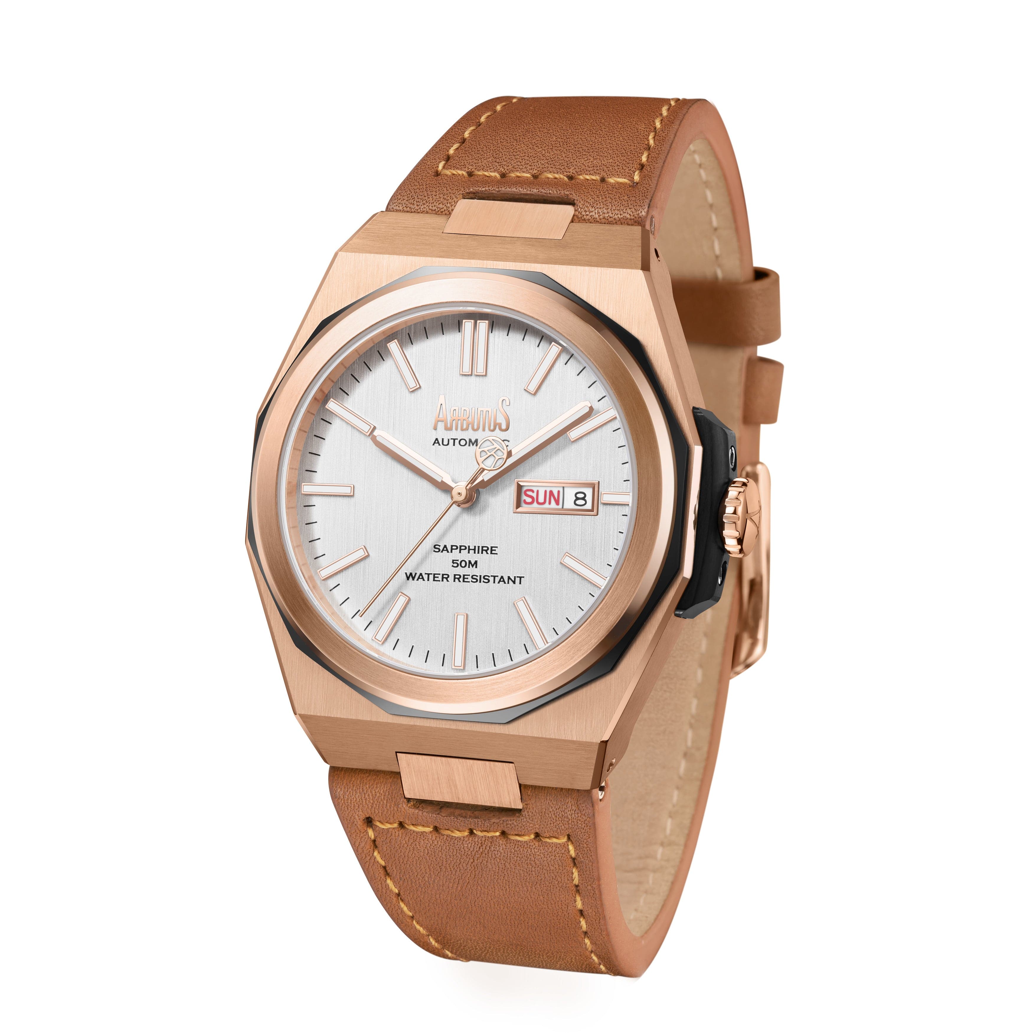 Arbutus AR2204RWF Men's Brown Leather Strap Watch - Classic Wall Street Style for Business & Formal Occasions