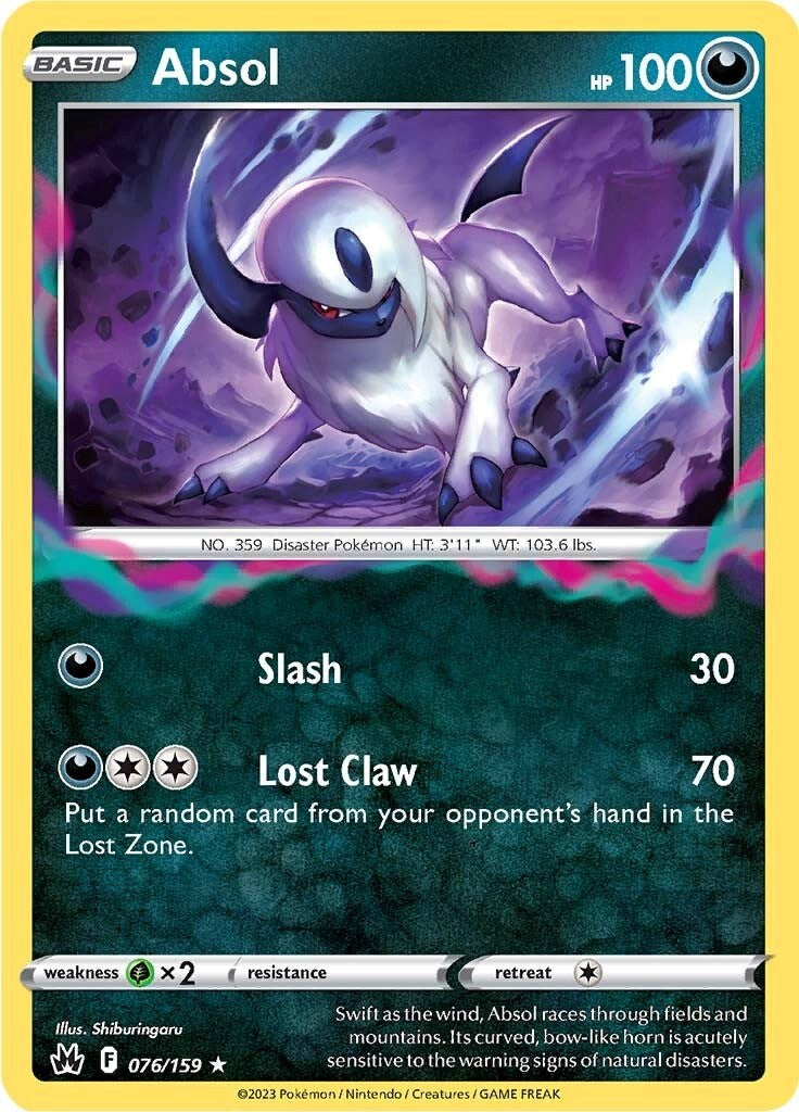 Absol (076/159) Pokemon Card - Sword & Shield: Crown Zenith - Rare Collectible for Trading & Battles | Perfect for Pokemon TCG Players & Collectors
