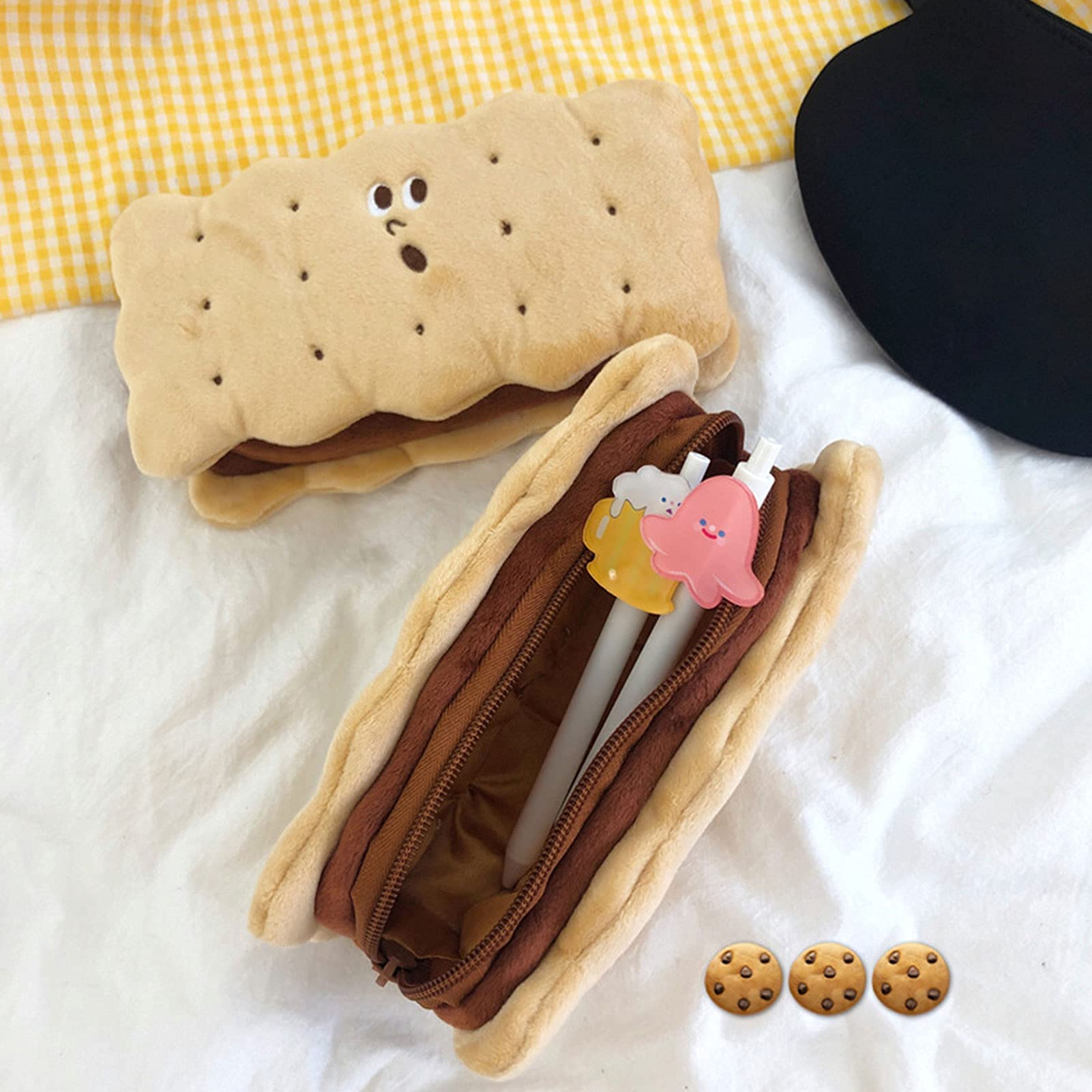Cute Plush Biscuit Pencil Case for Kids - Large Capacity School & Cosmetic Storage | Boys Girls Gift for School & Travel