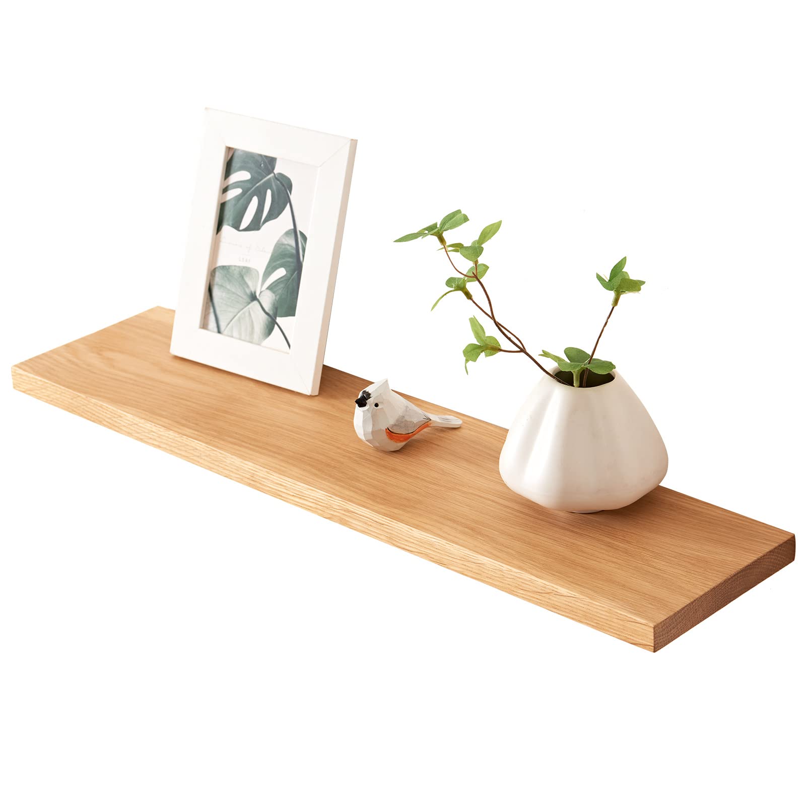 24 Inch Floating Shelves for Wall - Natural Solid Oak Wood Wall Mounted Shelves | Display & Storage Rack for Living Room, Bedroom, Kitchen, Bathroom Decor | Perfect for Books, Plants & Home Organization