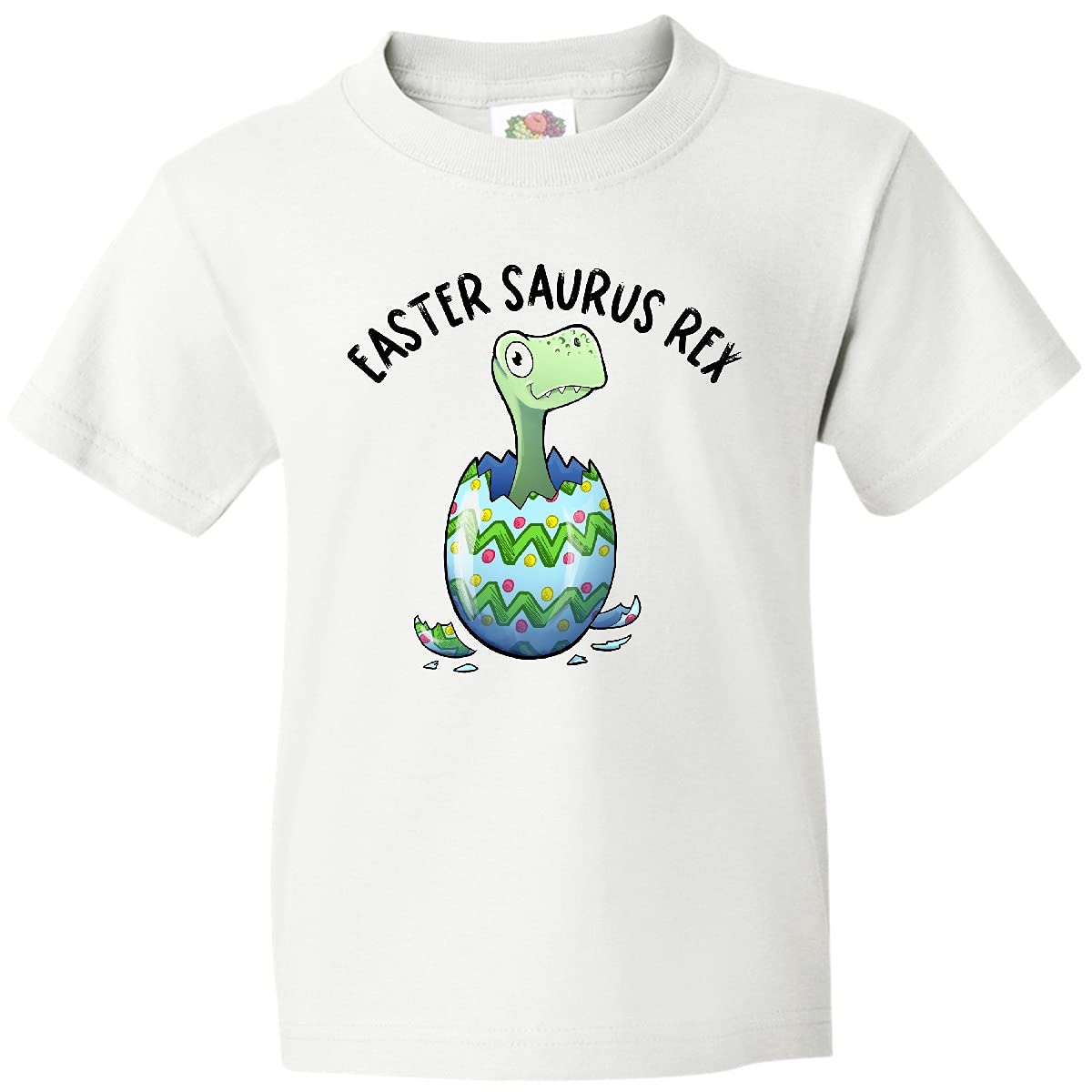 Inktastic Easter Saurus Rex Dinosaur Hatching Easter Egg Youth T-Shirt - Fun Kids Dinosaur Tee for Easter Egg Hunt & Spring Celebrations