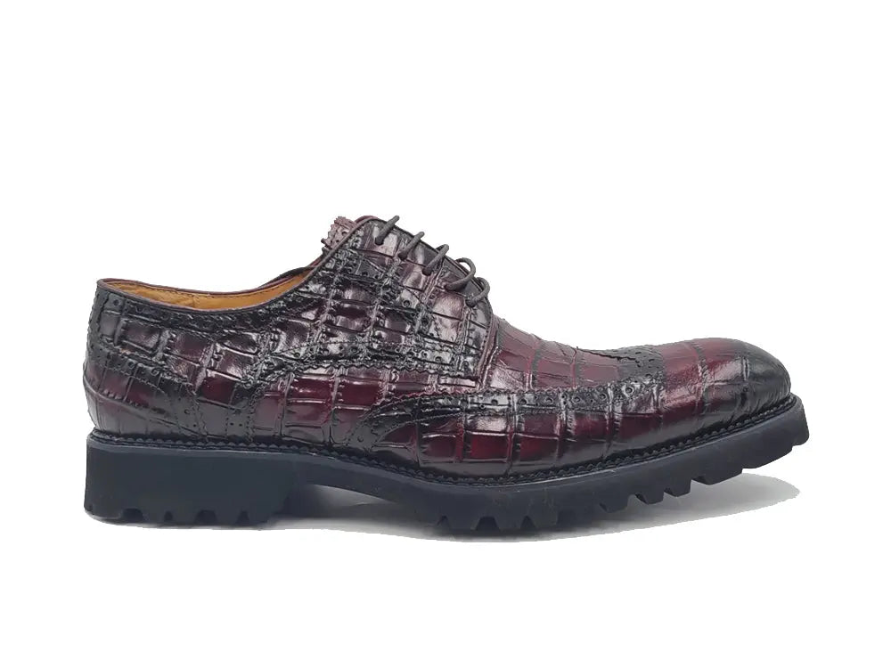 Men's Blucher Style Alligator Embossed Oxford Dress Shoes - Classic Formal & Business Attire for Office, Weddings & Special Occasions