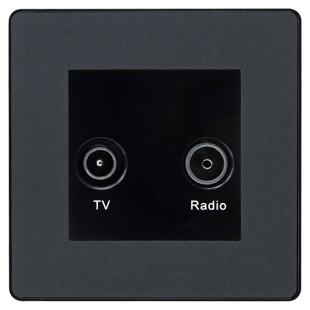 BG Evolve Matt Grey TV & FM Socket - High-Quality Coaxial Cable Connector for Clear Signal Transmission - Perfect for Home Theater, Cable TV, and Radio Antenna Installations