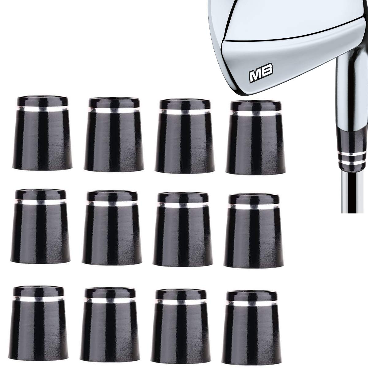 Premium Golf Iron Ferrules .370 ID - 12 Pack Black/Double Chrome Ring Re-Shafting Ferrules for Taper Tip Irons & Wedges (0.370