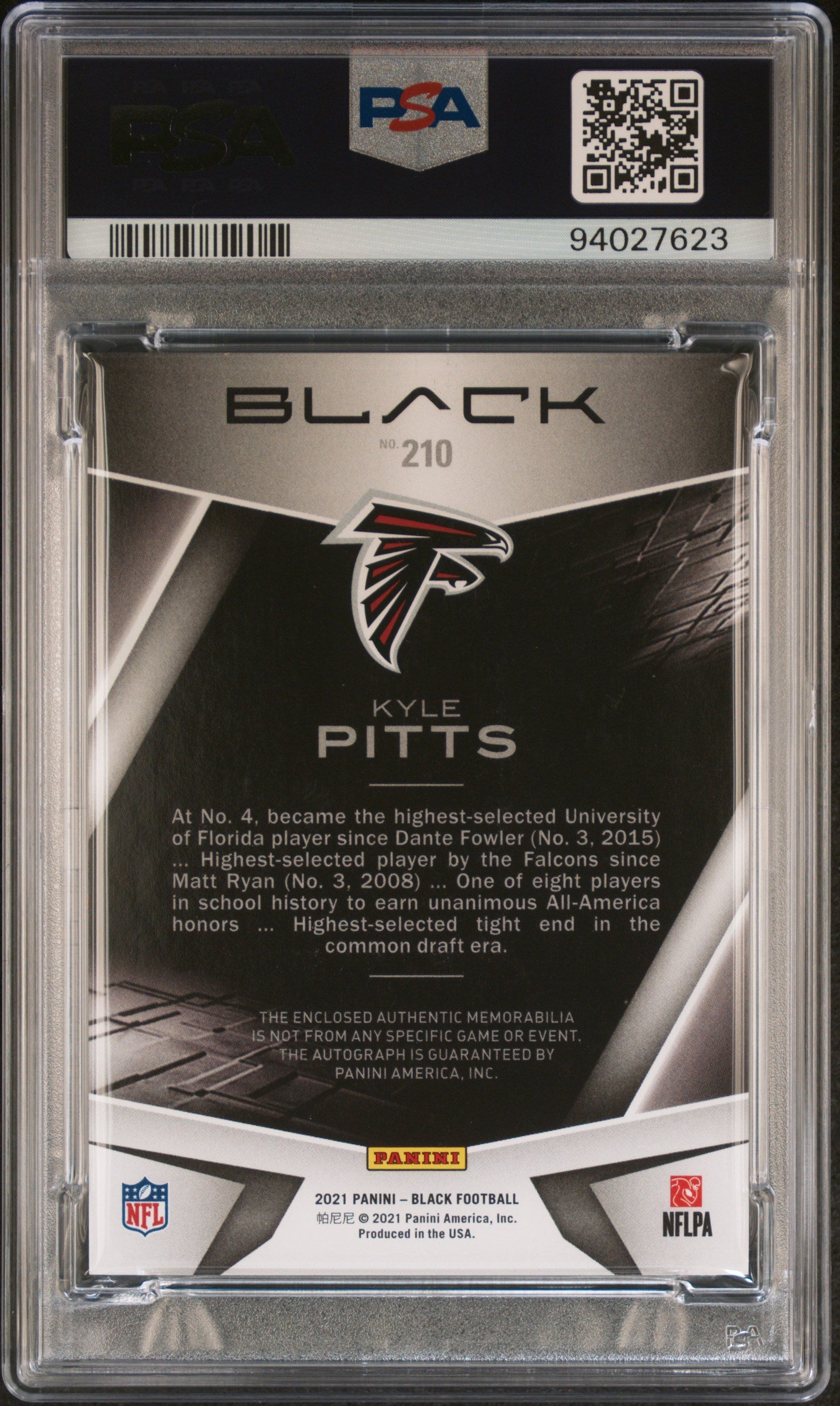 2021 Panini Black Kyle Pitts Rookie Patch Auto Gold 04/10 #210 PSA 6 - Rare Football Trading Card for Collectors & Investors, Perfect for Display Cases & Sports Memorabilia Collections