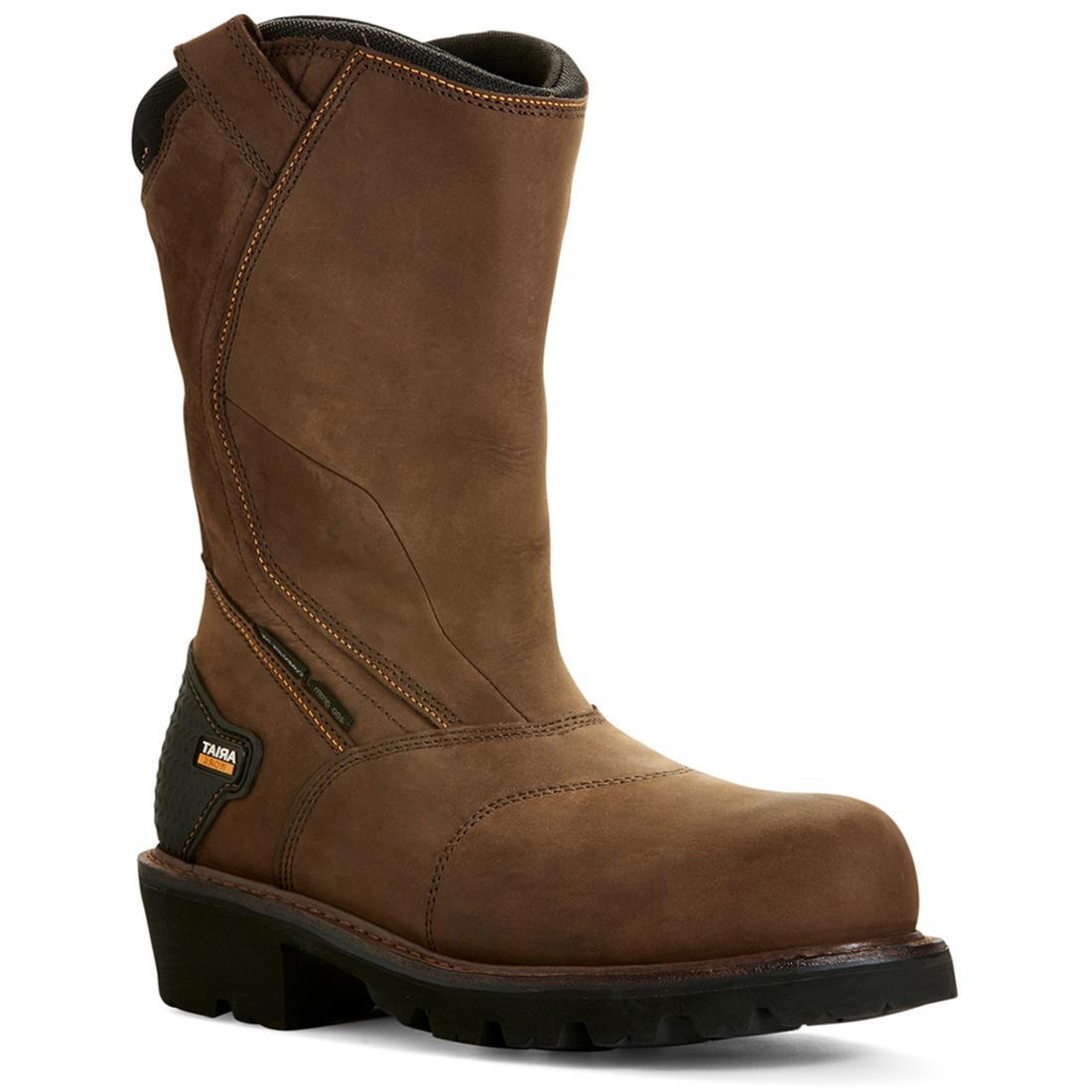 400g Waterproof Composite Toe Work Boots - Powerline Pull-On Safety Shoes for Men, Oily Distressed Brown - Ideal for Construction, Warehouse & Outdoor Work
