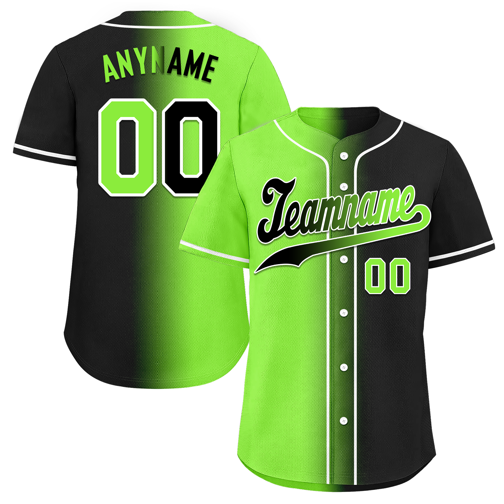 Custom Green Black Gradient Personalized Baseball Jersey - Authentic Fashion Sportswear BSBJ01 D0a709c for Baseball Games, Team Uniforms & Fan Apparel