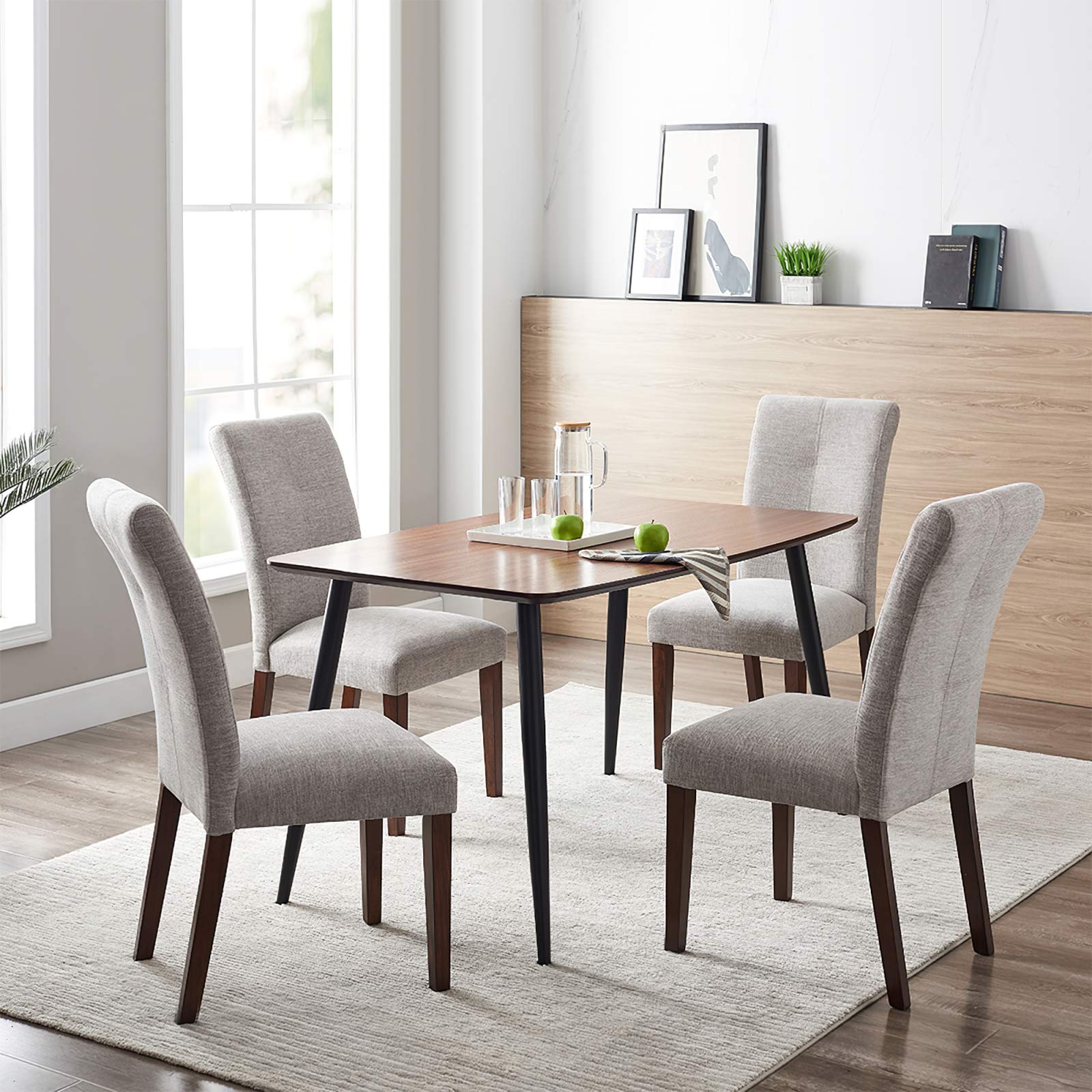 Takefuns Modern Linen Upholstered Dining Chair - Nordic Style Coffee Chair & Side Chair for Kitchen, Living Room, Study - Gray (Set of 2) | Perfect for Small Spaces, Breakfast Nooks, and Reading Corners