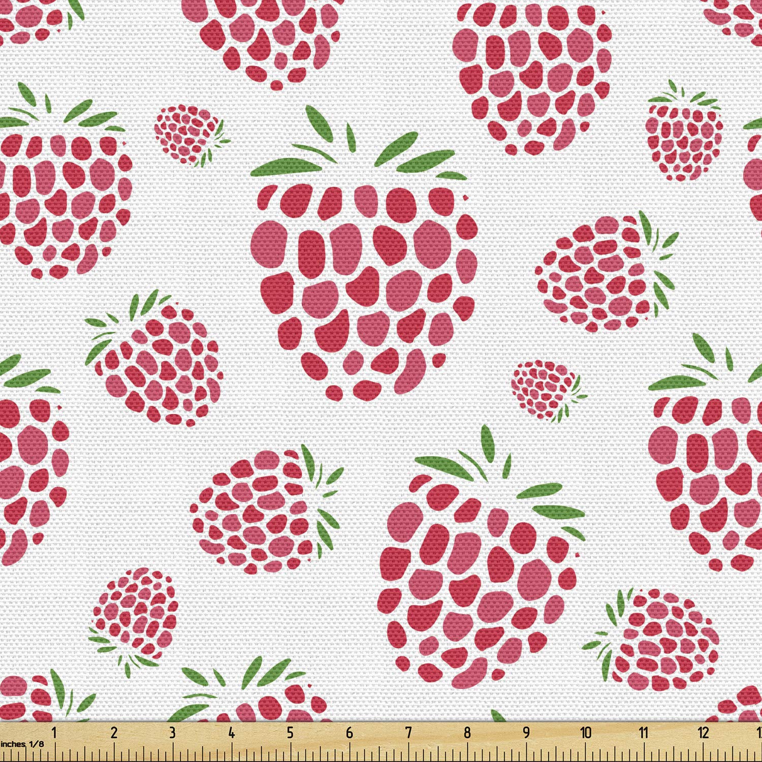 Ambesonne Summer Fruit Fabric by The Yard - Raspberry & Coral Fern Print Upholstery Fabric for Sofa, Curtains, Pillows | Home Decor & DIY Craft Projects