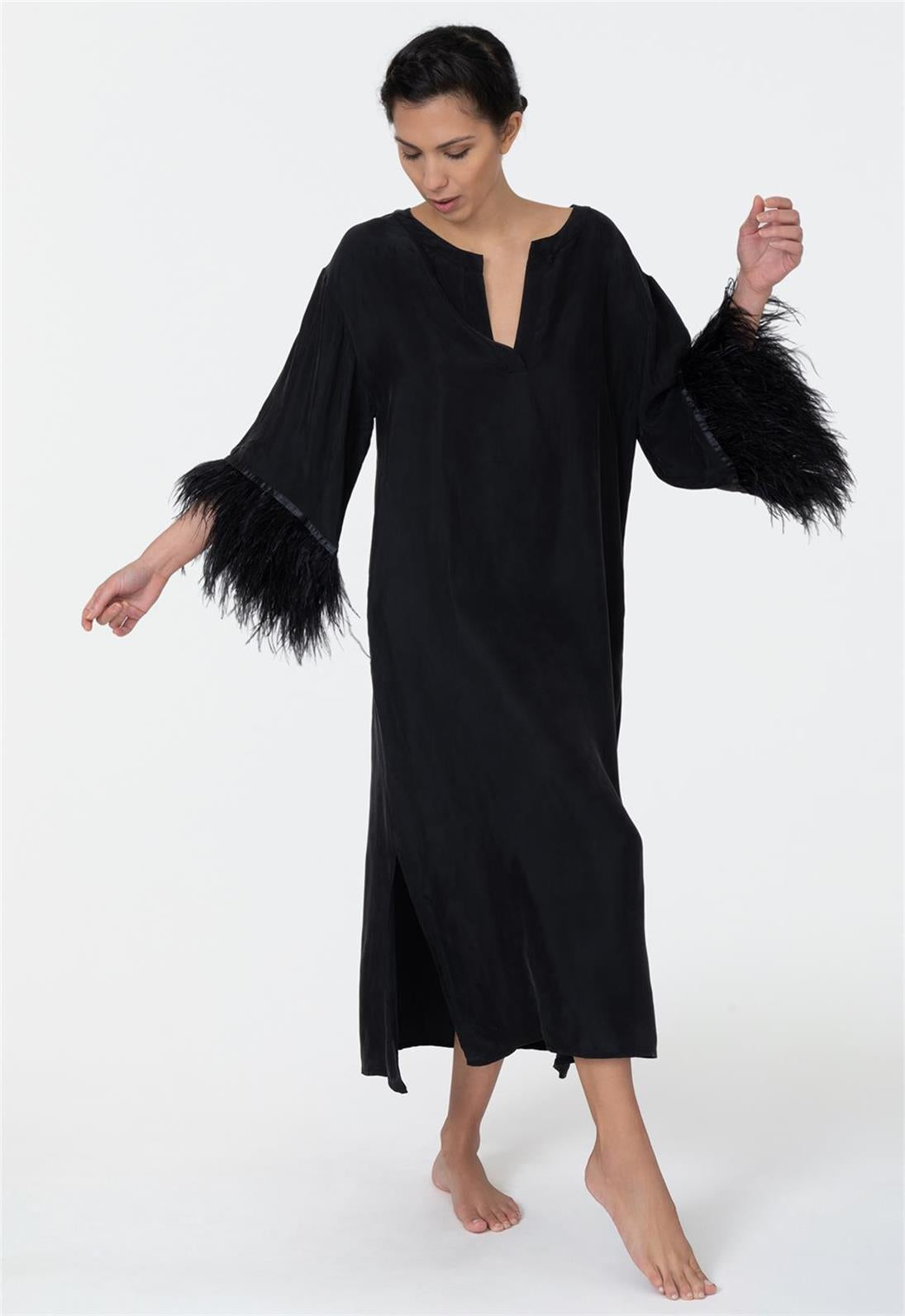 Elegant Black Swan Caftan Dress for Women - Boho Chic Loose Fit Maxi Dress for Beach, Vacation & Summer Wear