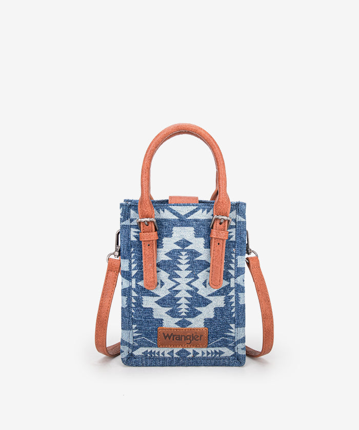 Wrangler Aztec Print Canvas Phone Purse for Women - Crossbody Cell Phone Bag with Adjustable Strap - Perfect for Travel, Concerts, and Everyday Use
