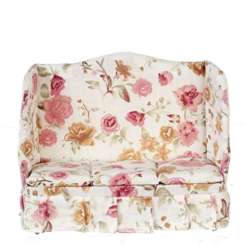 Melody Jane Dollhouse Rose Floral Sofa - Miniature Living Room Furniture for 1:12 Scale Dollhouse, Victorian Style Home Decor, DIY Miniature Projects & Collectible Display