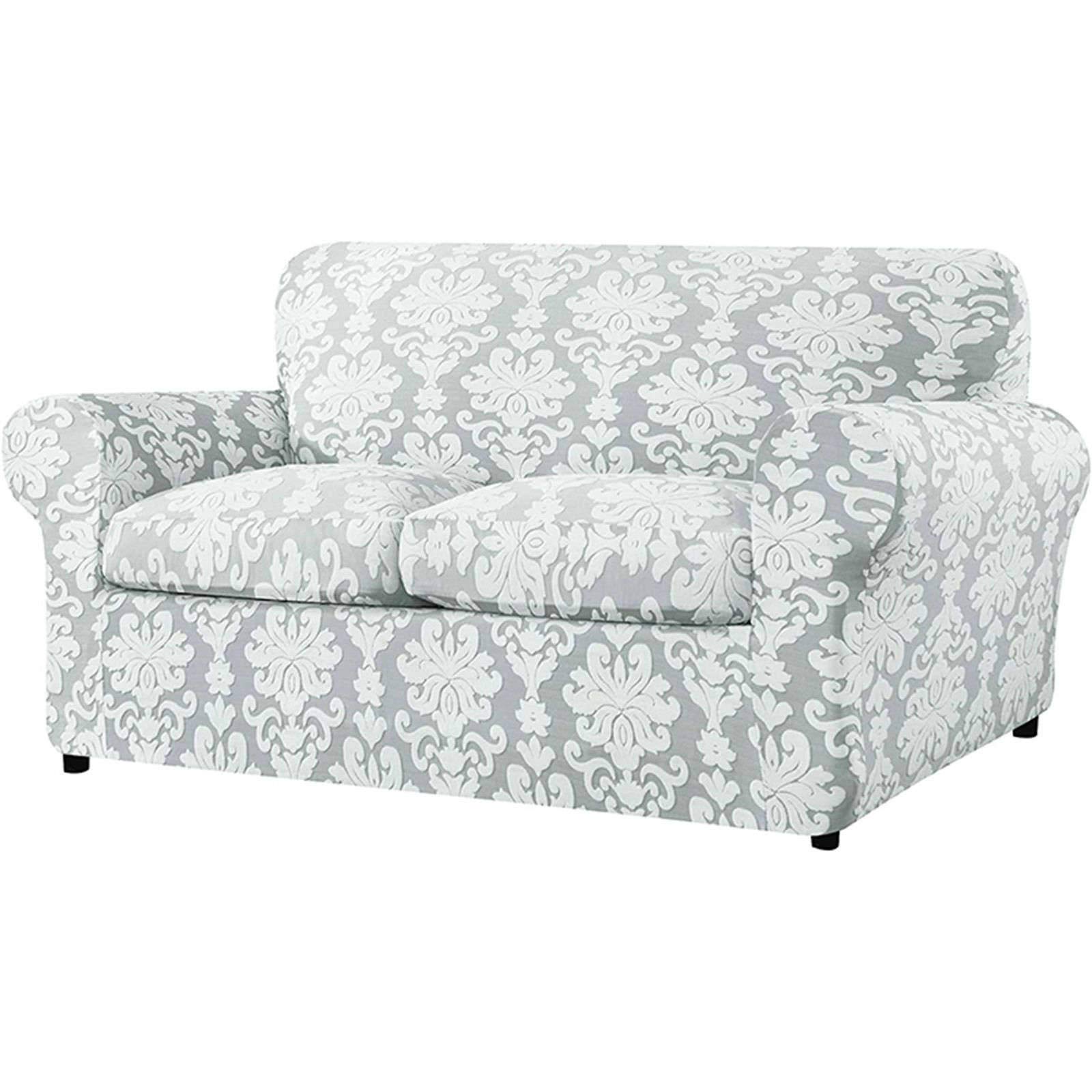 HALOUK High Stretch Sofa Slipcover - 3-Piece Jacquard Couch Cover for 2 Cushion Sofa, Thick Fitted Furniture Protector - Light Gray for 2-Seater Living Room - Perfect for Home Decor, Pet Protection & Daily Use