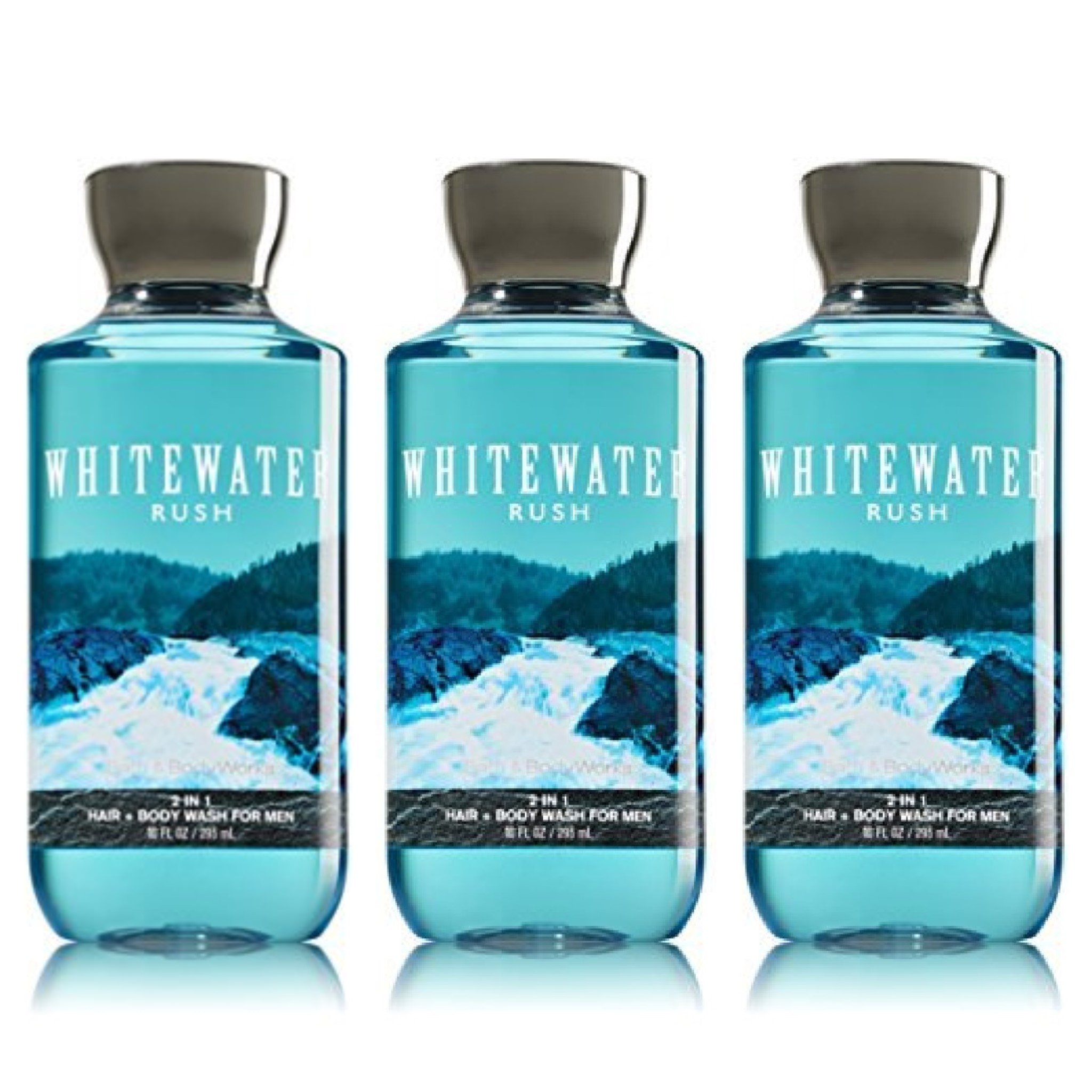 3-Pack Bath & Body Works Whitewater Rush 2-in-1 Hair & Body Wash for Men - Refreshing Shower Gel & Shampoo Combo - Perfect for Gym, Travel & Daily Use
