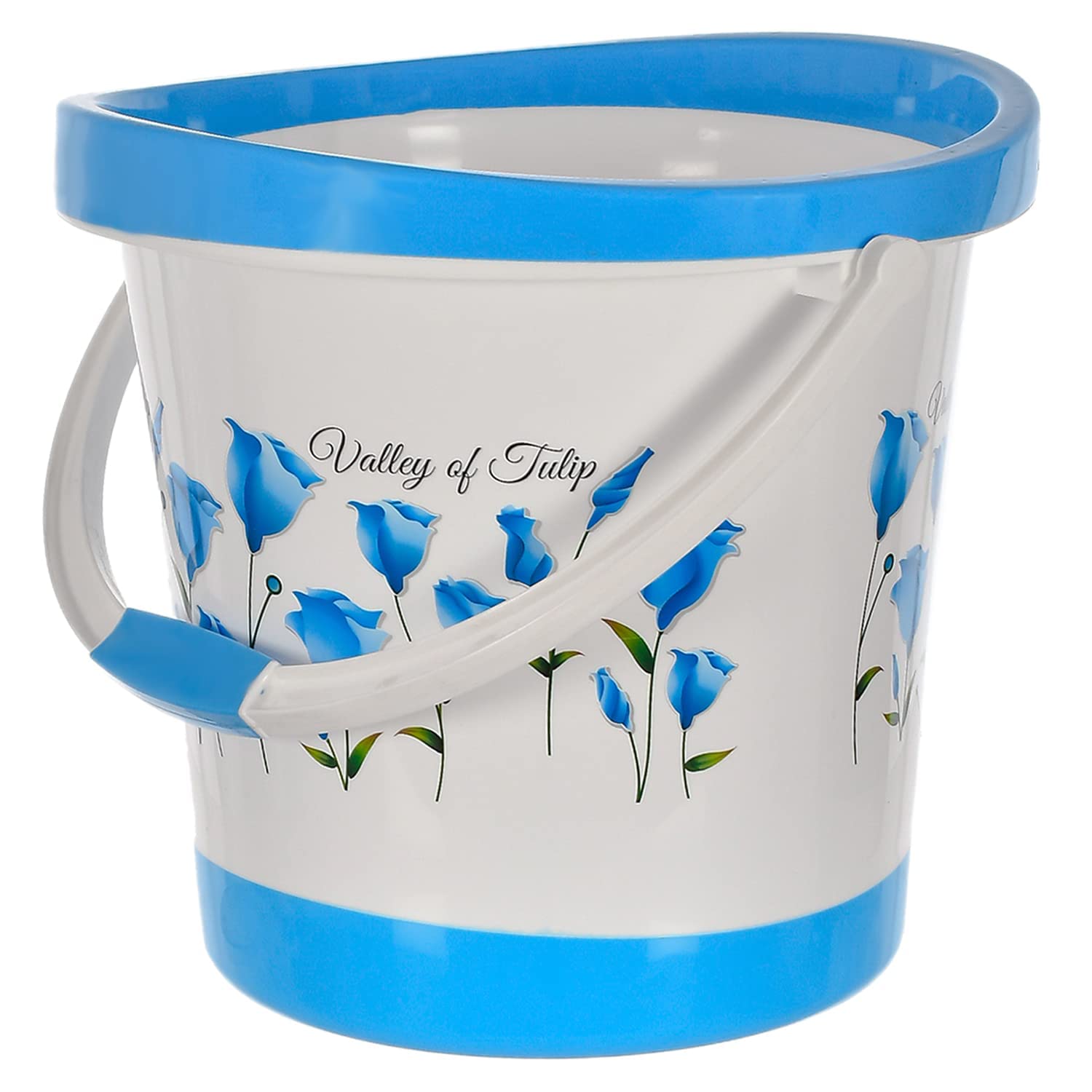 Kuber Industries 18L Unbreakable Plastic Bucket with Handle - Durable Bathroom Bucket for Bathing, Cleaning & Storage | Tulip Flower Design | Blue (Great for Home, Garden & Outdoor Use)