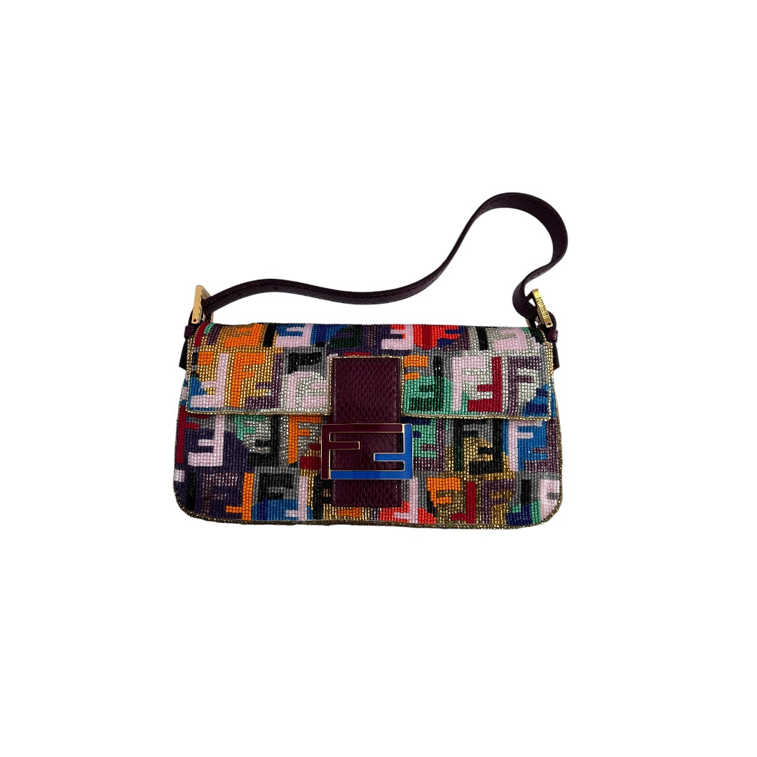 Fendi FF Multicolor Beaded Baguette Bag - Stylish Shoulder Purse for Women, Perfect for Parties, Weddings & Evening Events