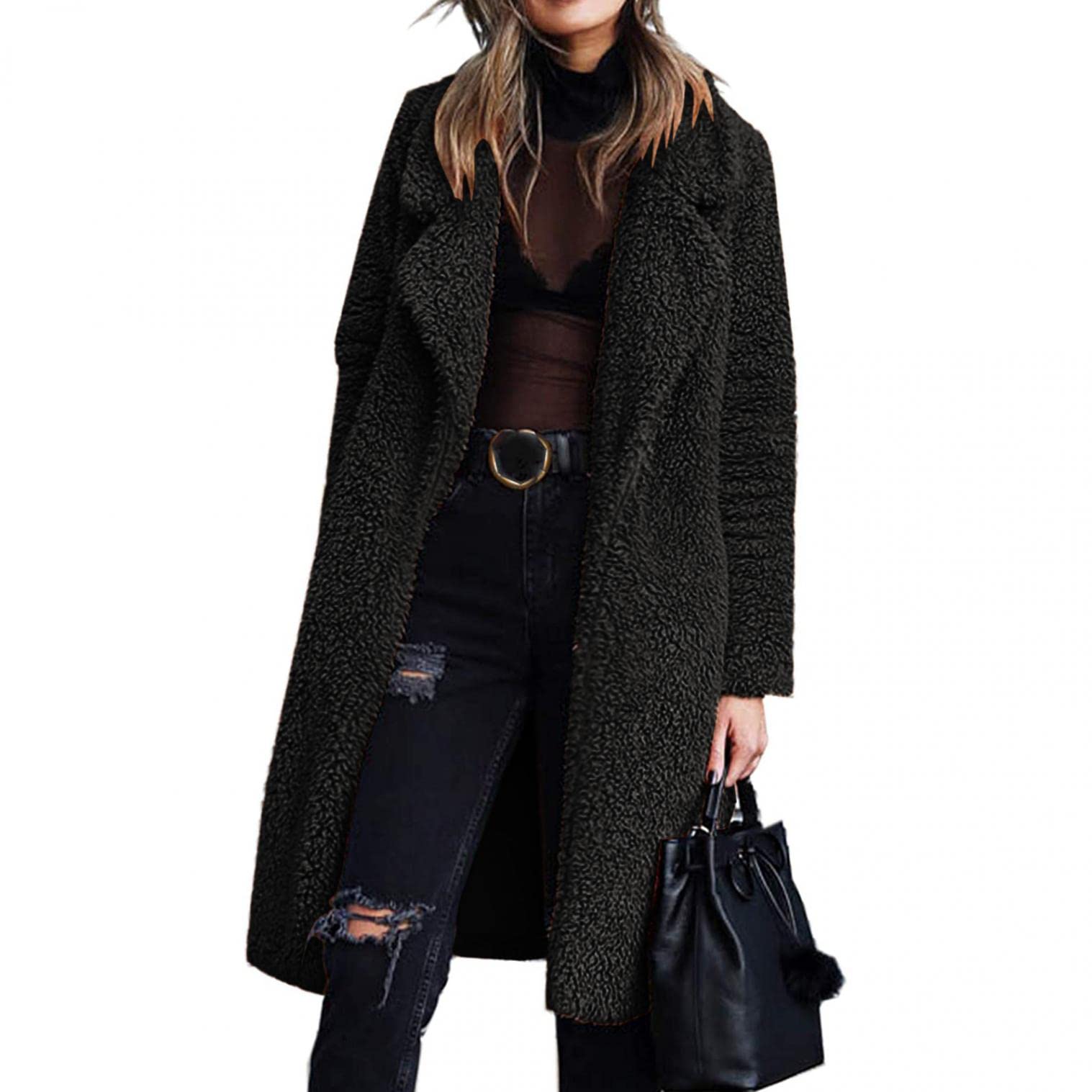 Women's Sherpa Jacket Fleece Teddy Bear Coat - Fuzzy Warm Fluffy Open Front Cardigan for Spring Fashion - Cozy Winter Outerwear for Casual Outings & Lounge Wear