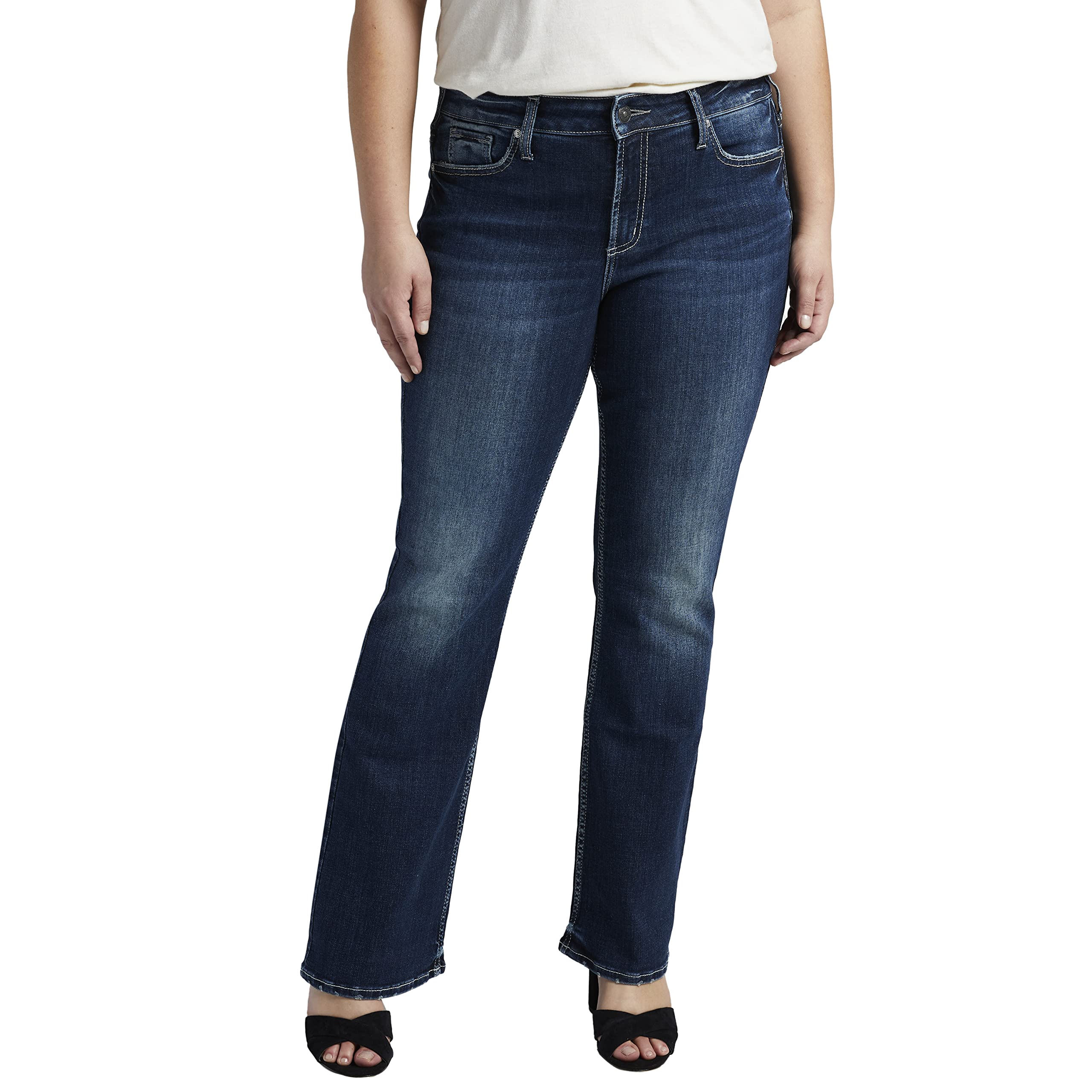 Silver Jeans Co. Women's Plus Size Suki Mid Rise Bootcut Jeans - Medium Wash EAE356 (Size 12 Plus) | Comfortable Stretch Denim for Casual Wear & Work Outfits