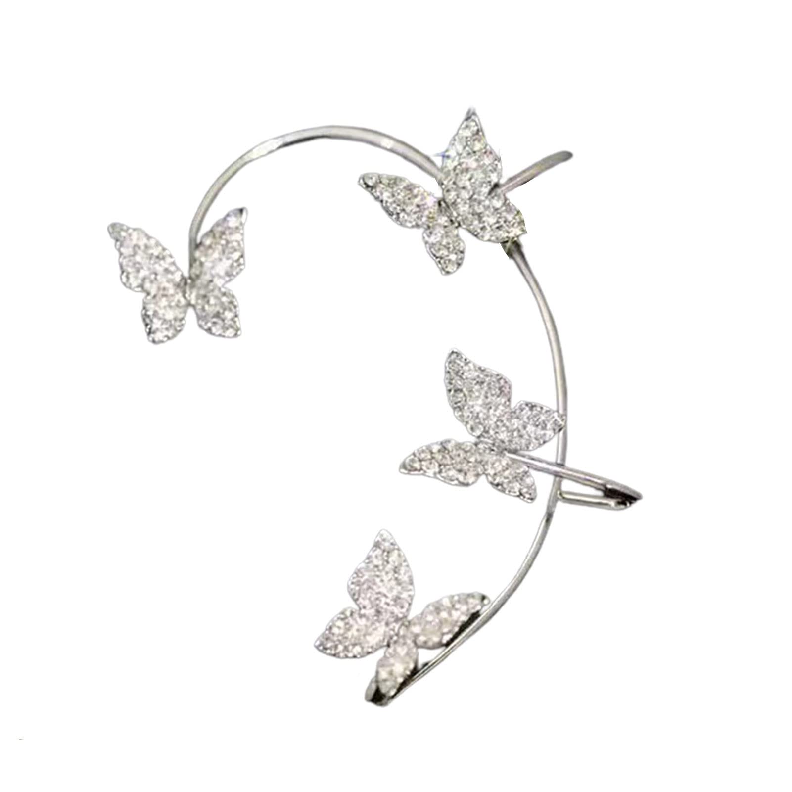 Hislaves Fashion Clip-On Earrings for Women & Girls - 1Pc Butterfly Rhinestone Jewelry, Elegant Ear Cuff for Wedding, Party & Special Occasions